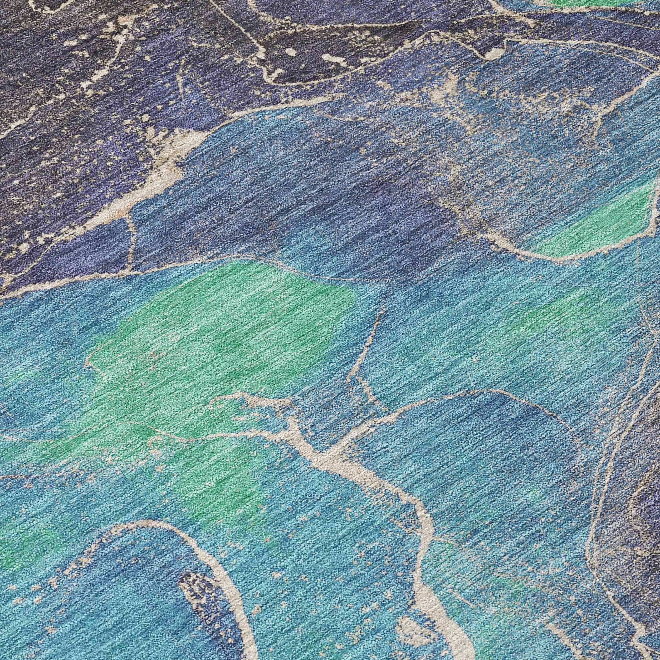 8' Blue Green And Orange Round Abstract Washable Indoor Outdoor Area Rug