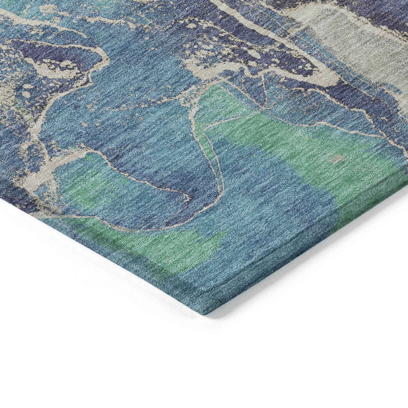 8' Blue Green And Orange Round Abstract Washable Indoor Outdoor Area Rug