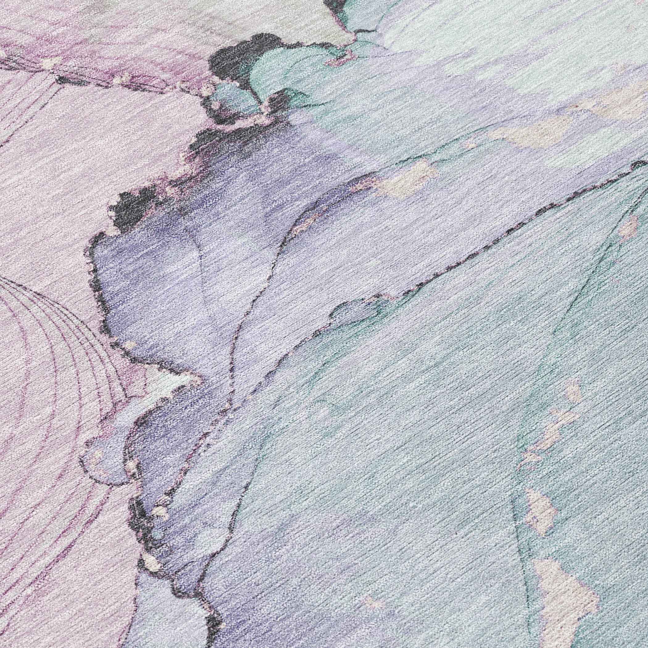 10' X 14' Pale Aqua And Lavender Abstract Washable Indoor Outdoor Area Rug