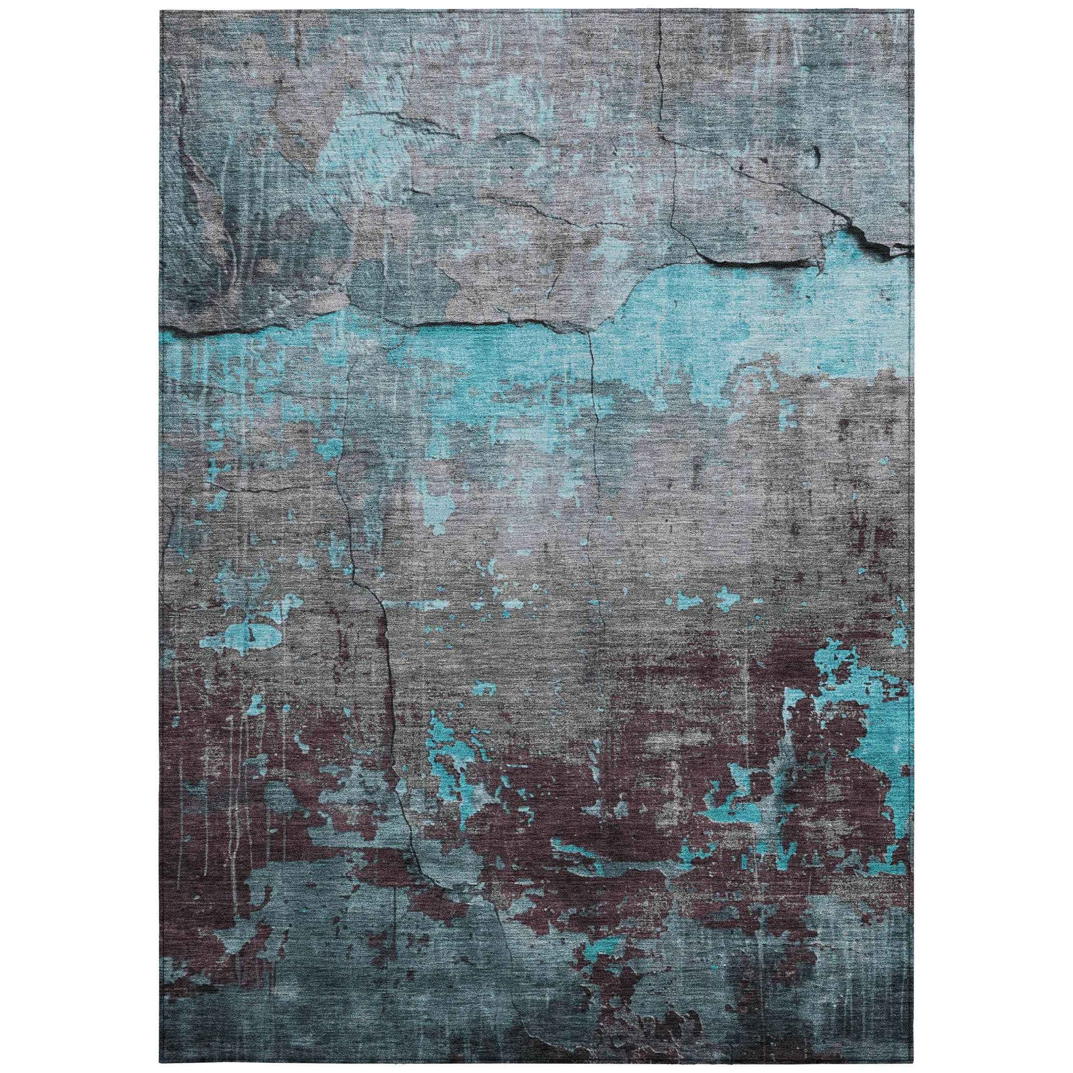 10' X 14' Teal Blue Gray And Taupe Abstract Washable Indoor Outdoor Area Rug