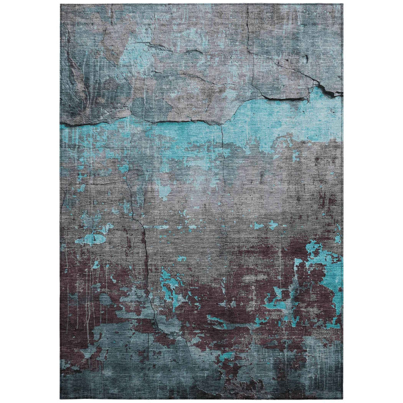 10' X 14' Teal Blue Gray And Taupe Abstract Washable Indoor Outdoor Area Rug