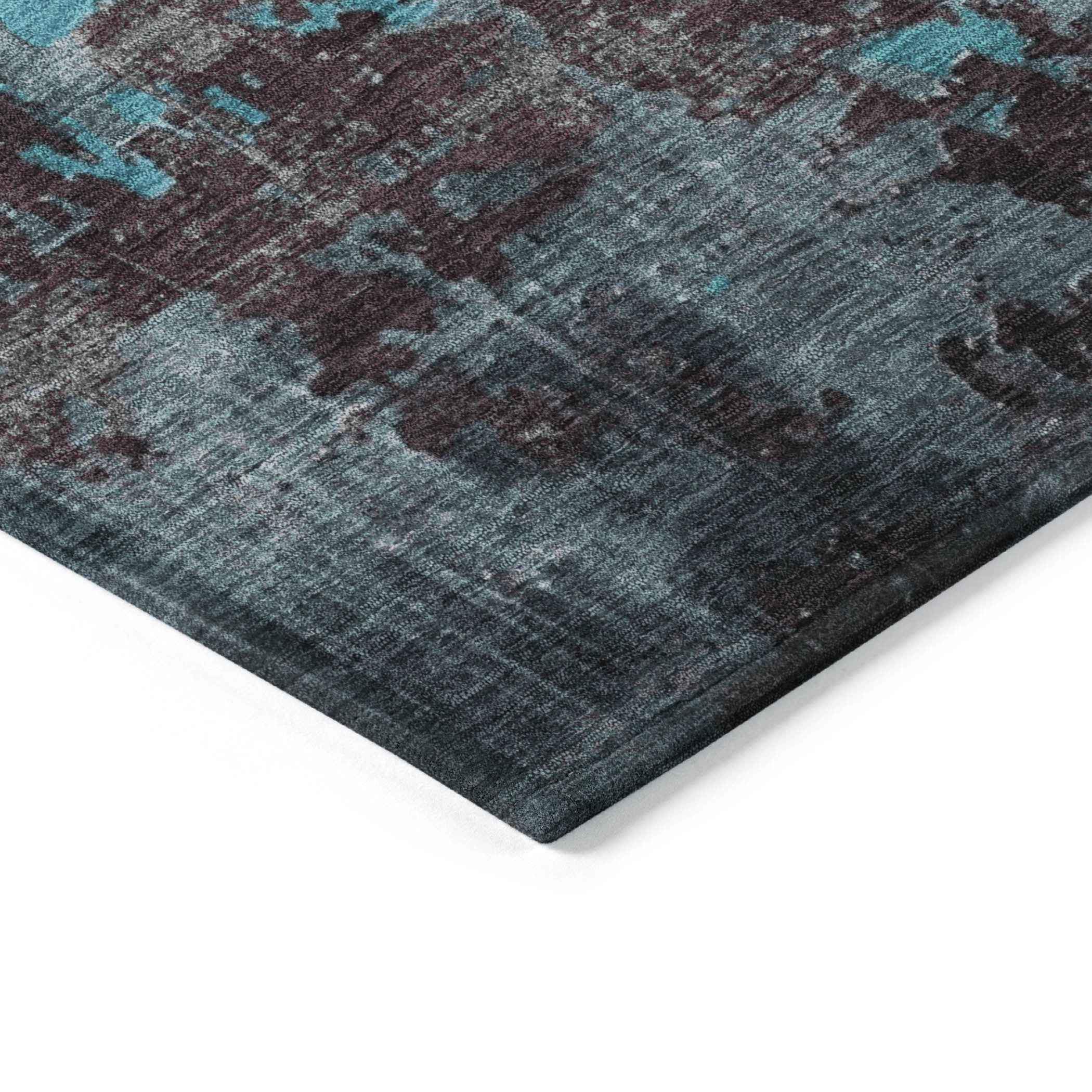 10' X 14' Teal Blue Gray And Taupe Abstract Washable Indoor Outdoor Area Rug