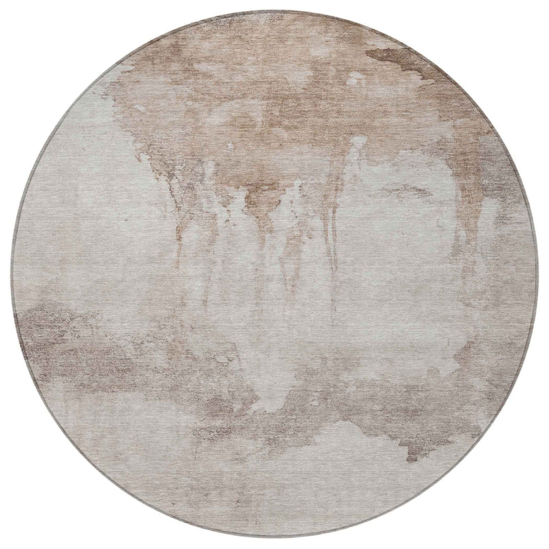 8' Taupe And Ivory Round Abstract Washable Indoor Outdoor Area Rug