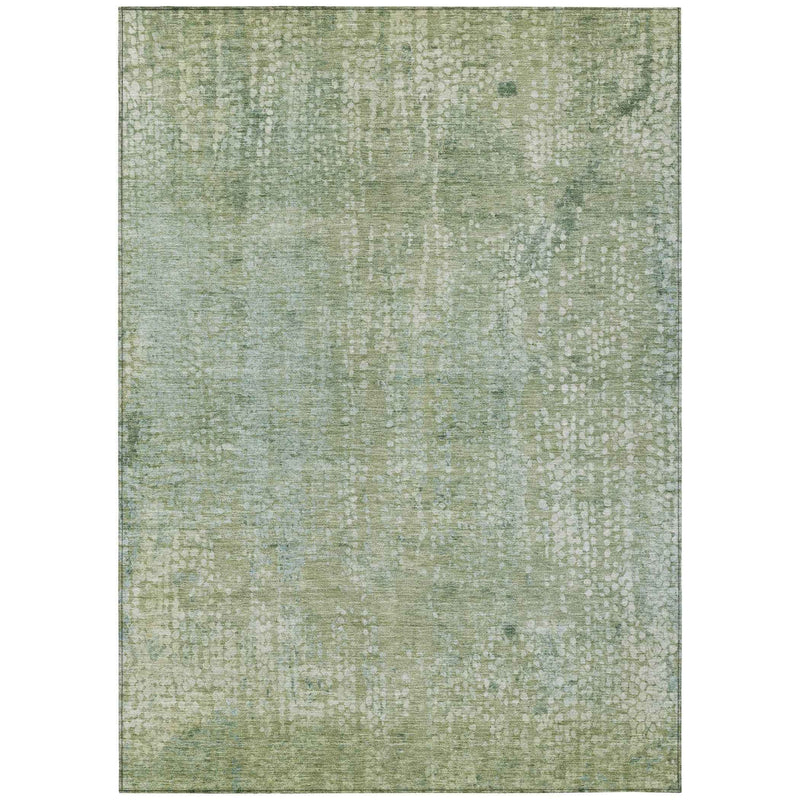 9' X 12' Green And Ivory Abstract Washable Indoor Outdoor Area Rug