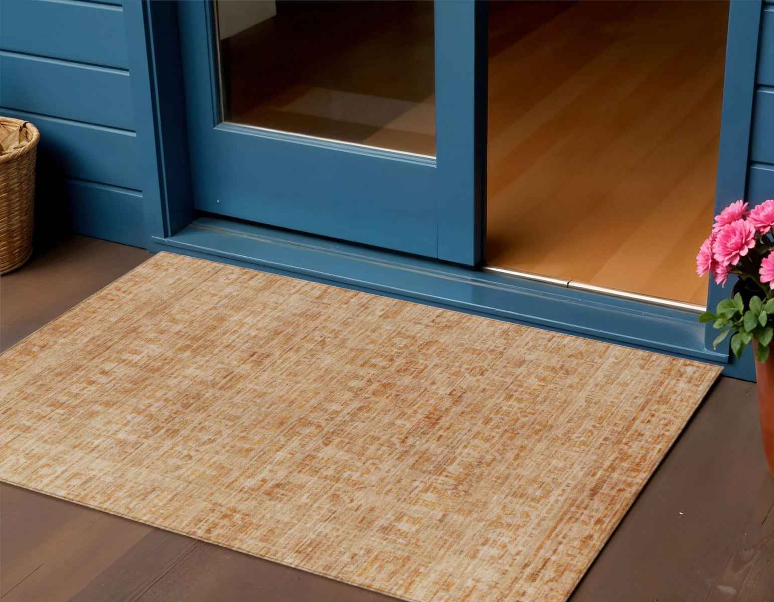 3' X 5' Coral And Peach Abstract Washable Indoor Outdoor Area Rug