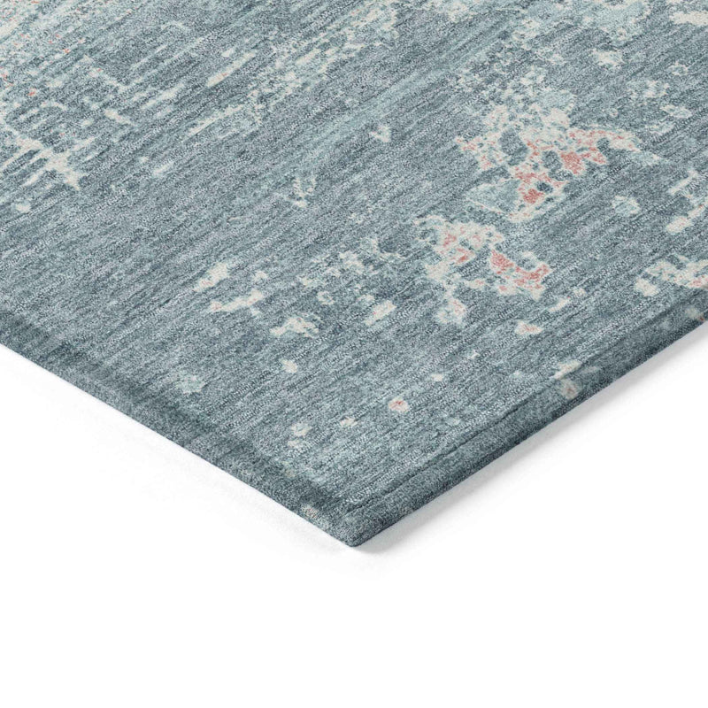 5' X 8' Teal Blue And Ivory Abstract Washable Indoor Outdoor Area Rug