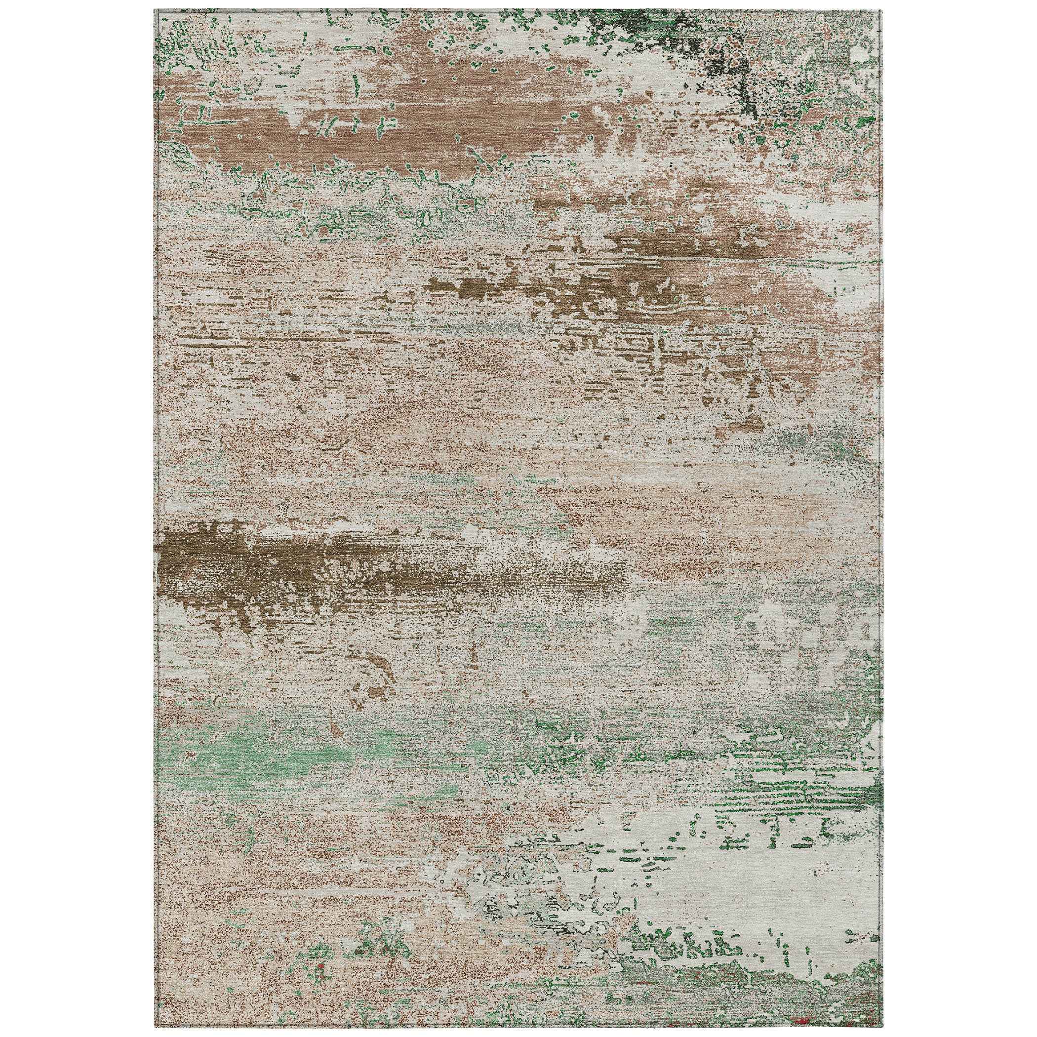 9' X 12' Khaki Beige And Ivory Abstract Washable Indoor Outdoor Area Rug