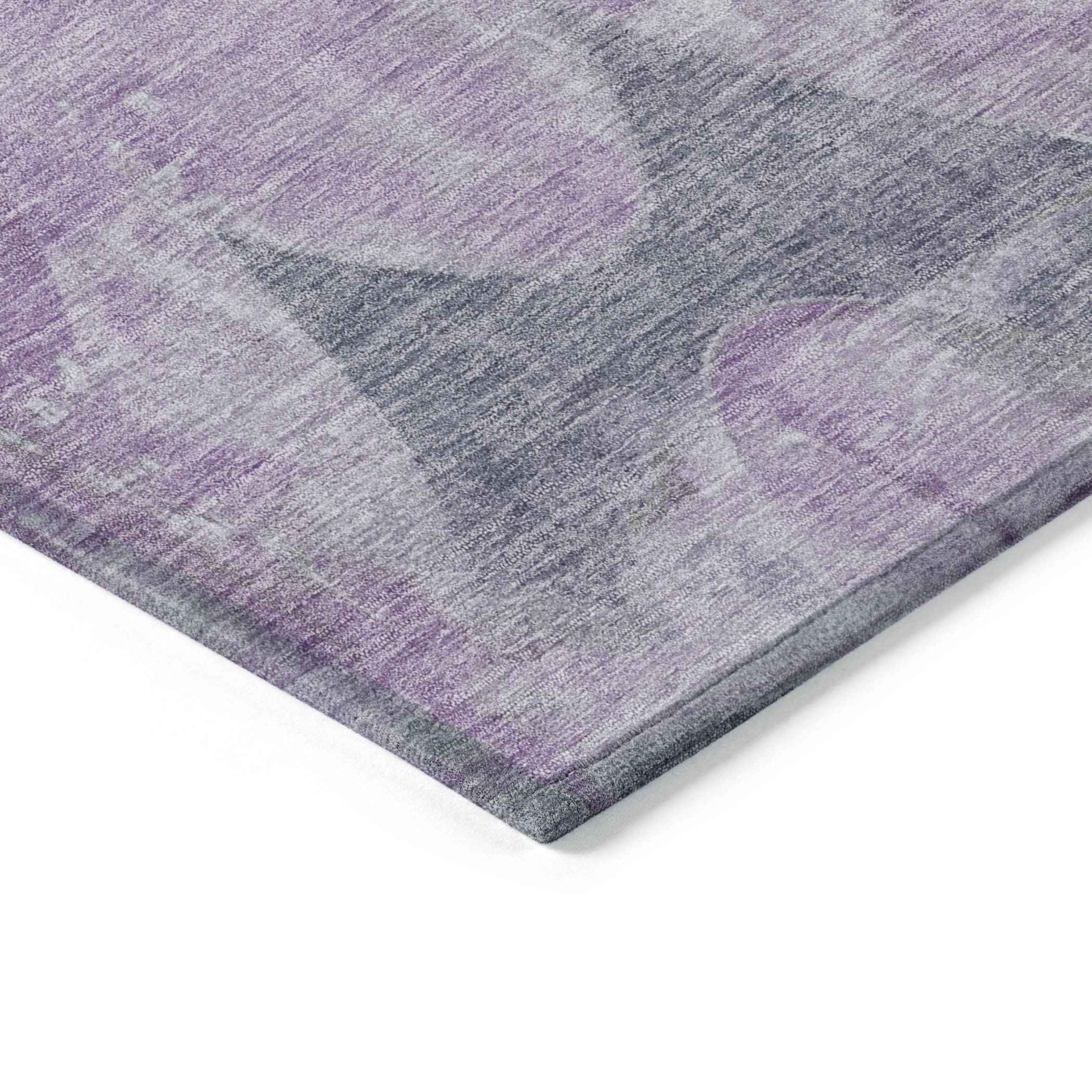 8' X 10' Lavender And Gray Abstract Washable Indoor Outdoor Area Rug