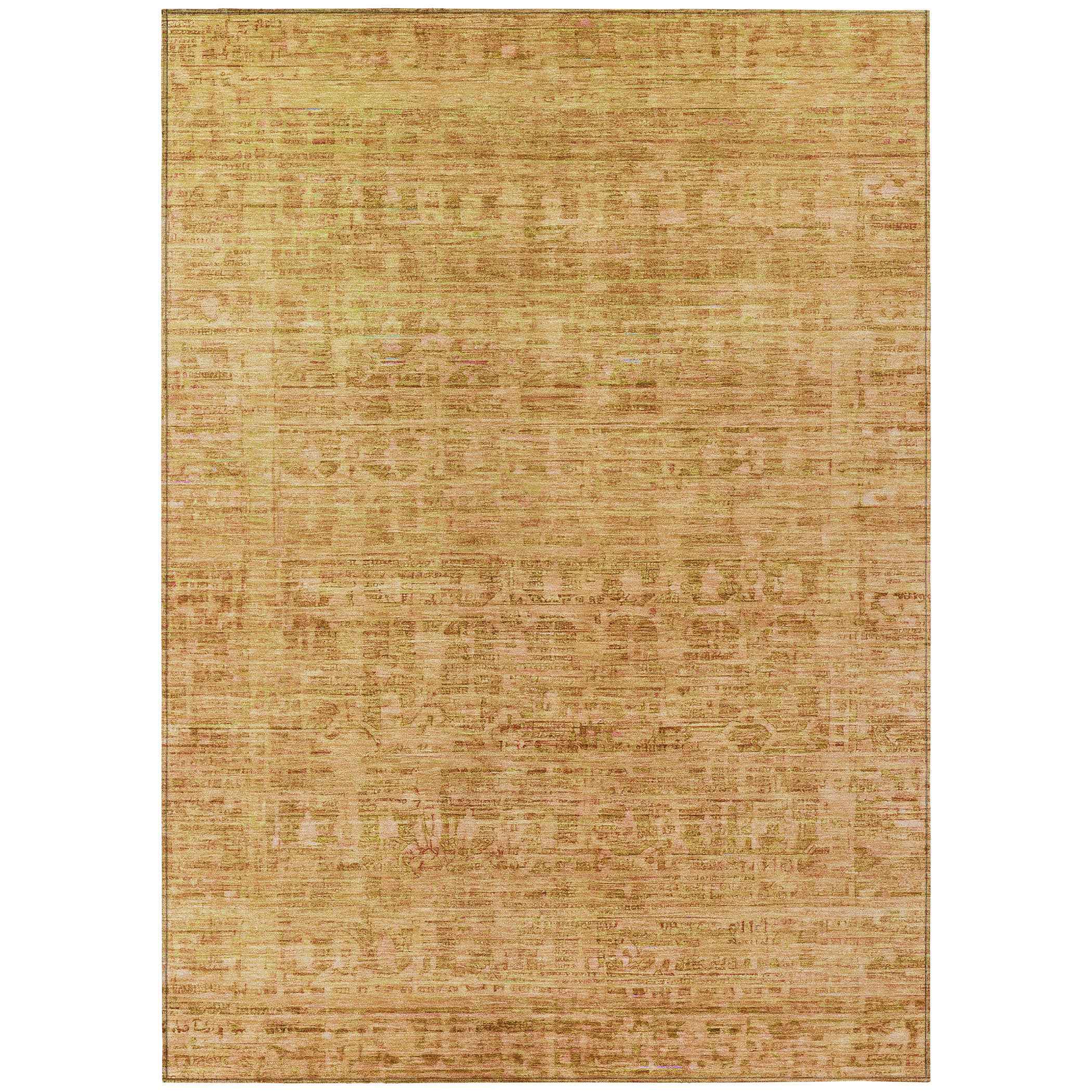 9' X 12' Salmon And Gold Abstract Washable Indoor Outdoor Area Rug