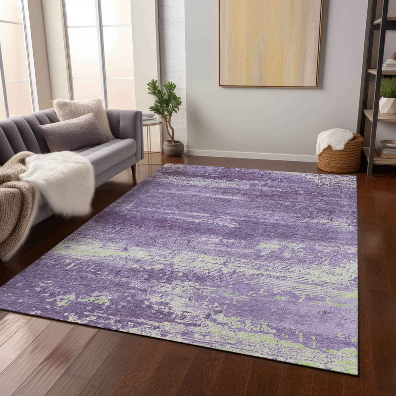 10' X 14' Purple And Ivory Abstract Washable Indoor Outdoor Area Rug