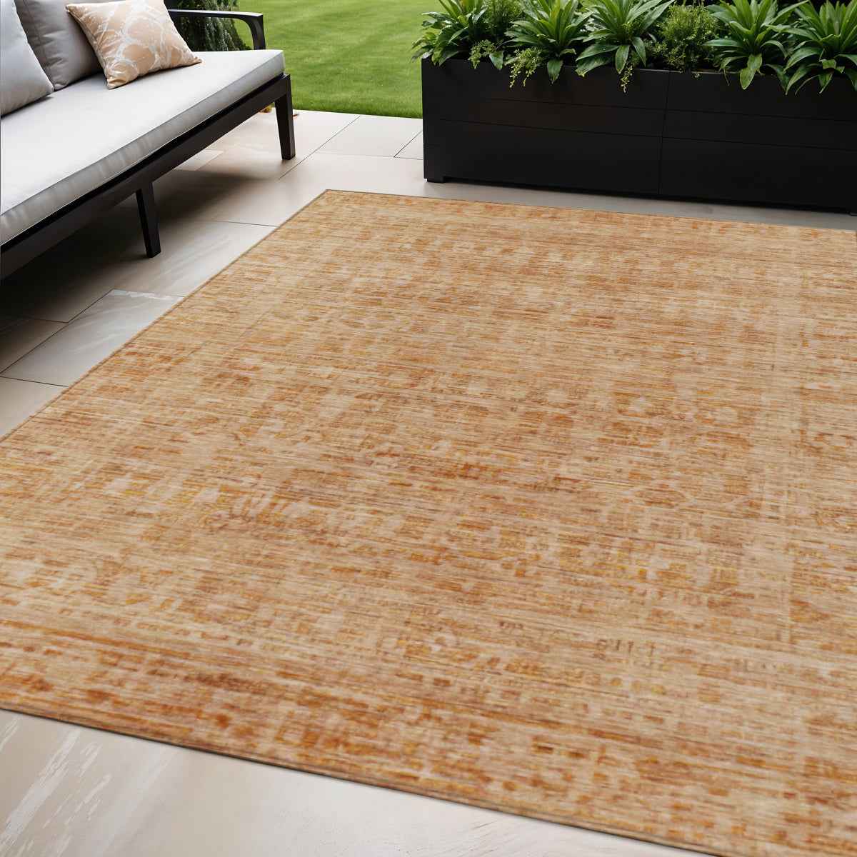 5' X 8' Coral And Peach Abstract Washable Indoor Outdoor Area Rug
