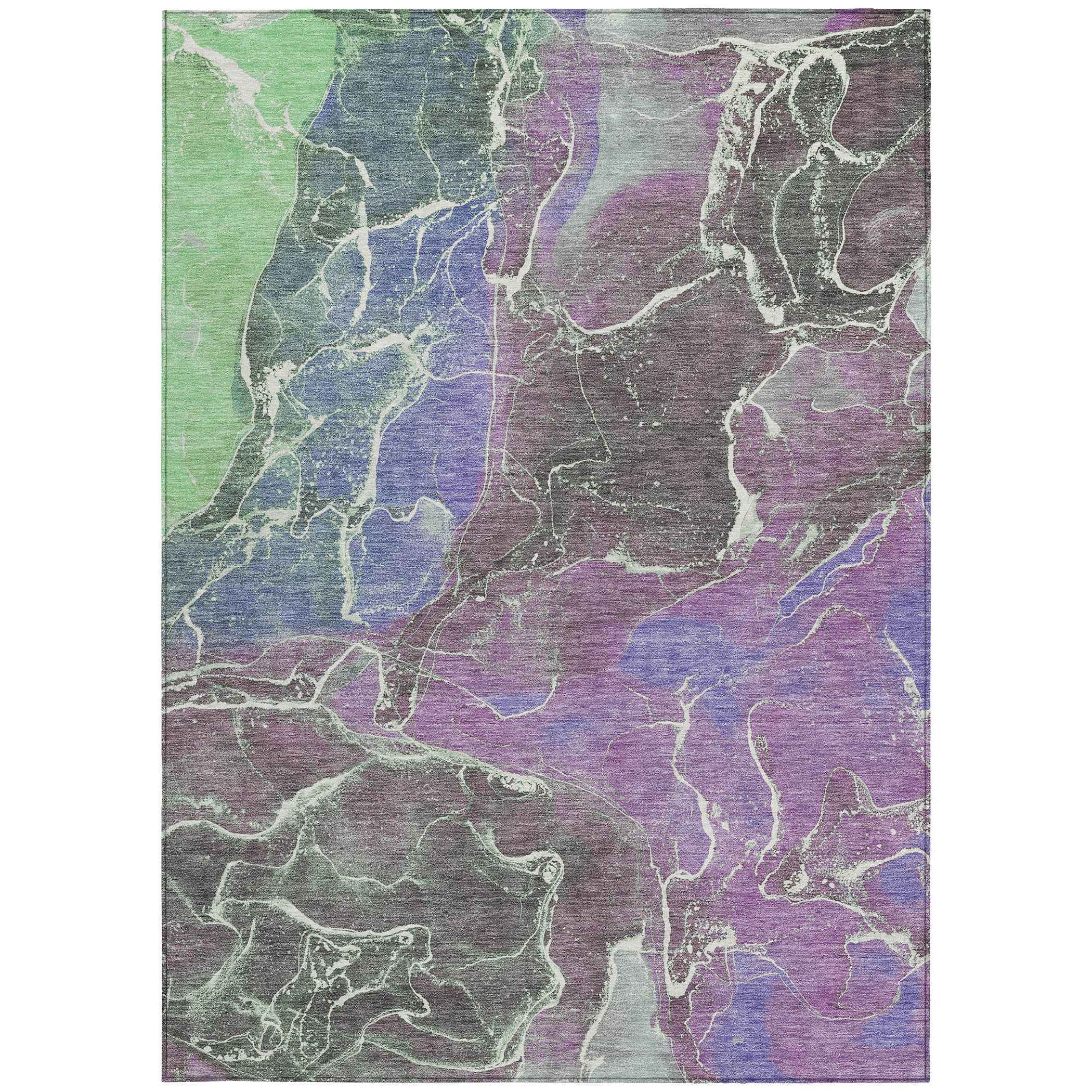 9' X 12' Purple Gray And Mint Green Abstract Washable Indoor Outdoor Area Rug