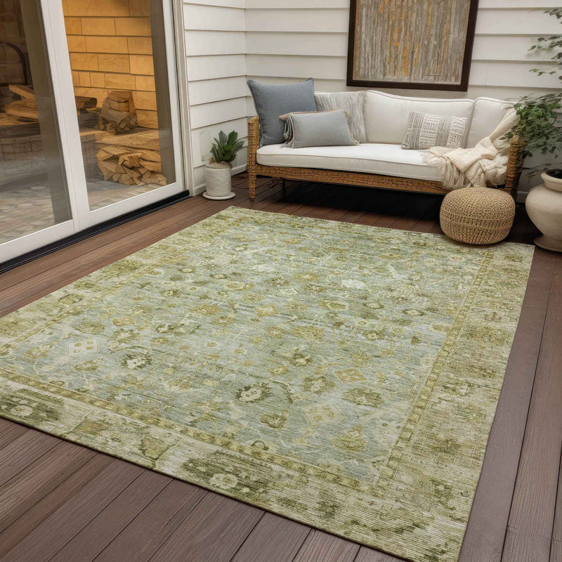 10' X 14' Sage And Ivory Oriental Washable Indoor Outdoor Area Rug