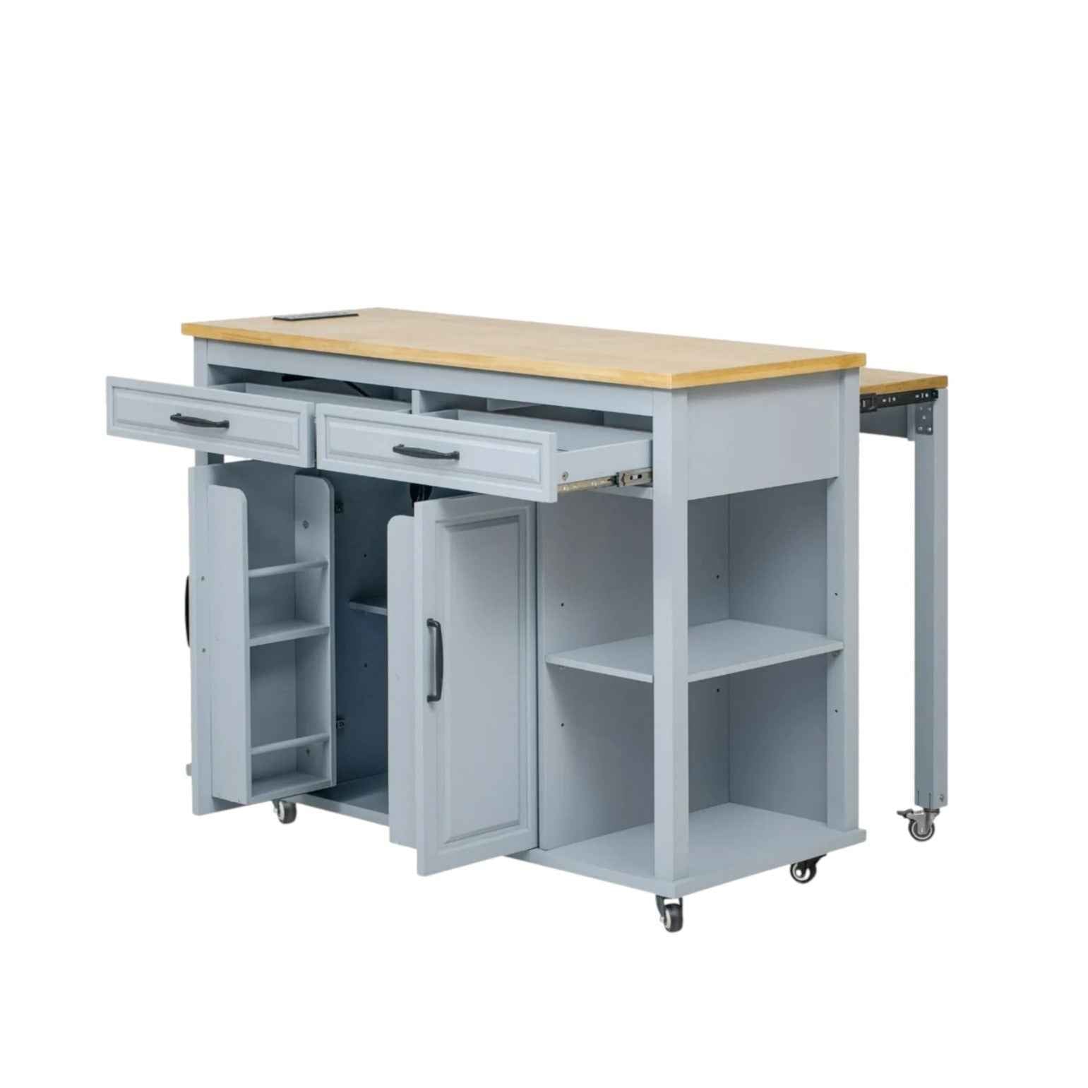 47" Light Blue Wood Rolling Kitchen Island With Storage