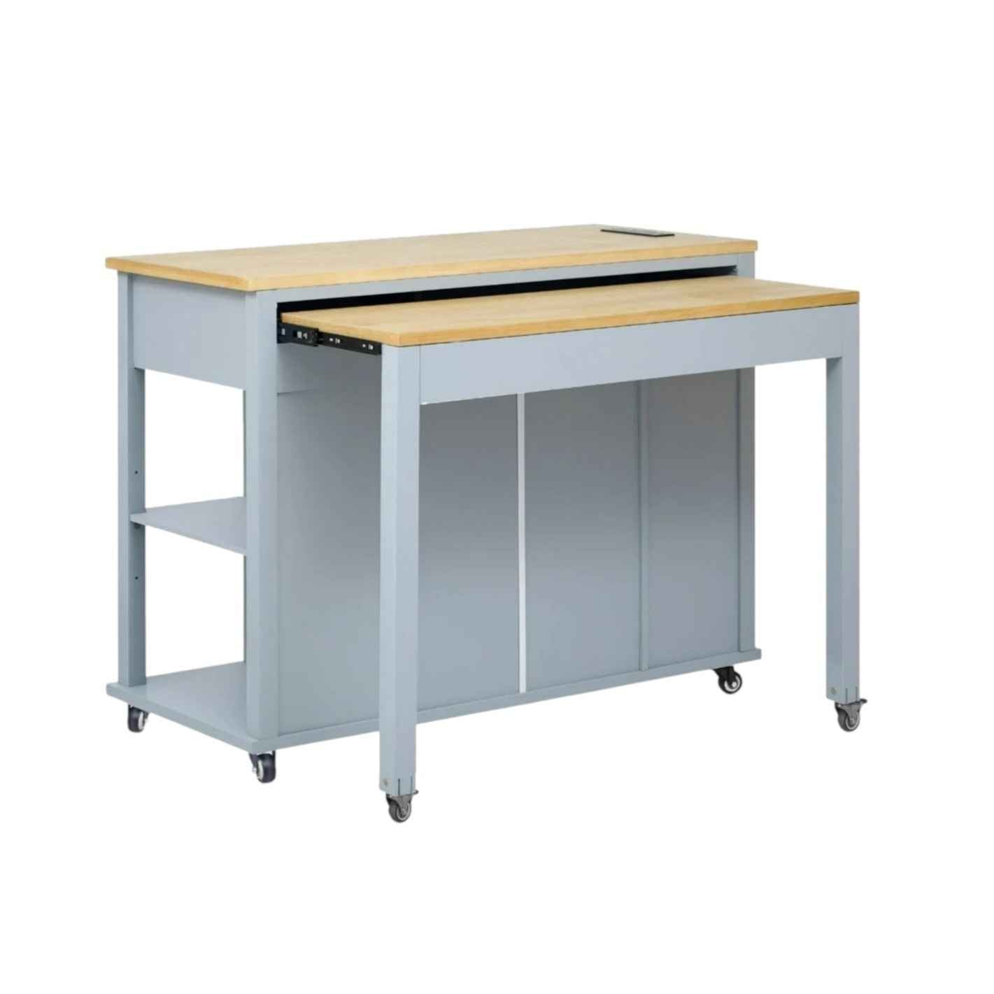 47" Light Blue Wood Rolling Kitchen Island With Storage