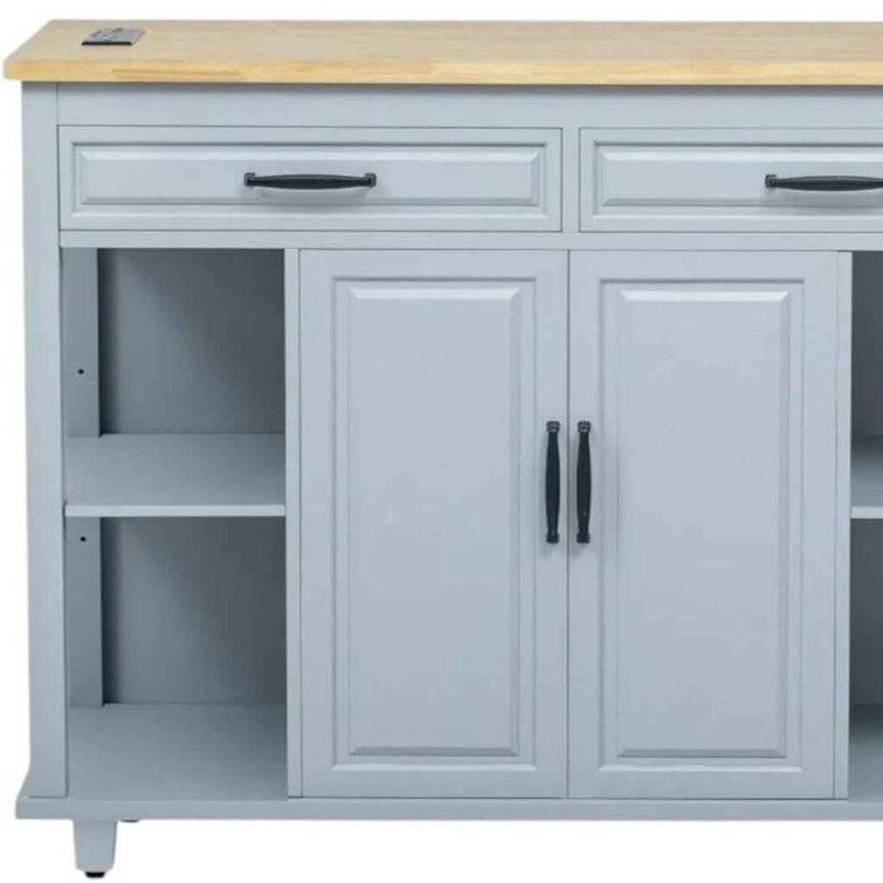 47" Light Blue Wood Rolling Kitchen Island With Storage