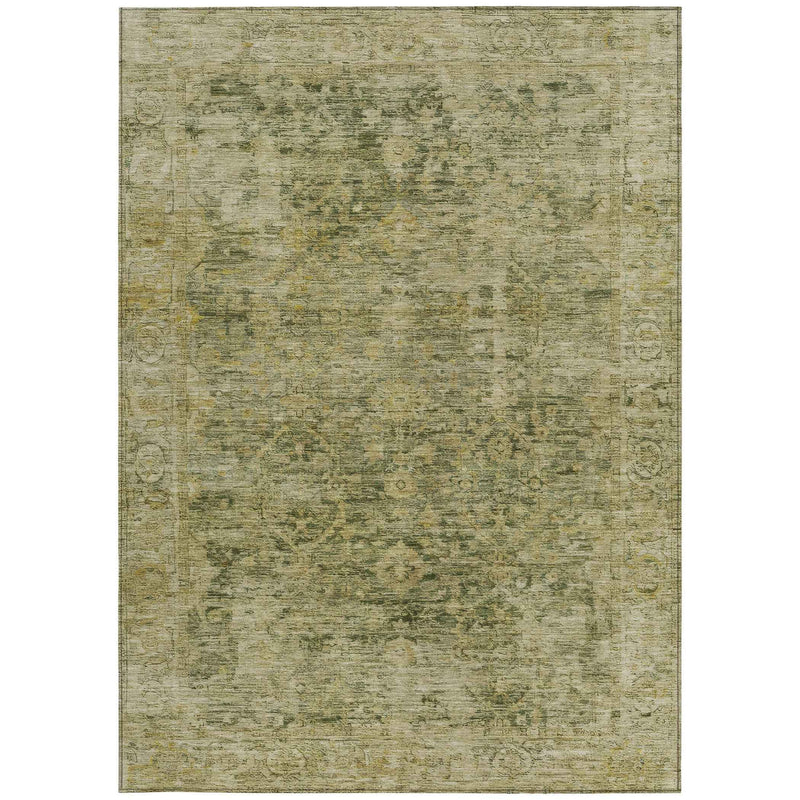 8' X 10' Green And Gold Abstract Washable Indoor Outdoor Area Rug