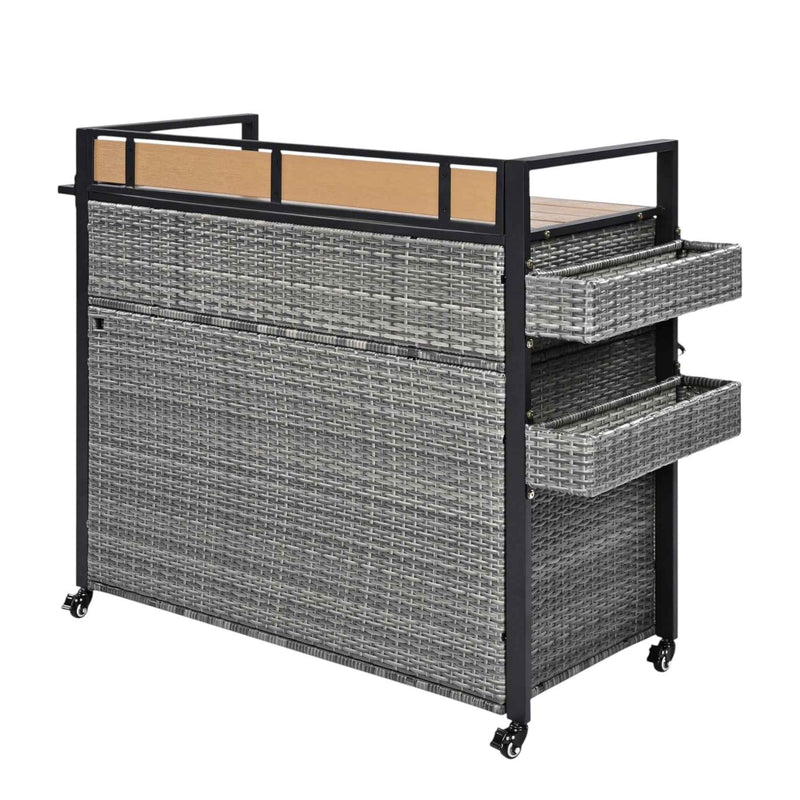 53" Gray Wood and Metal Rolling Kitchen Island With Storage