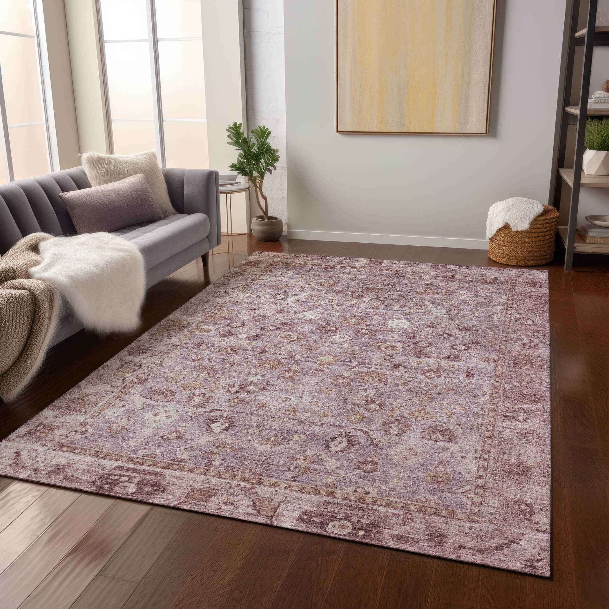 9' X 12' Blush Pink And Ivory Oriental Washable Indoor Outdoor Area Rug
