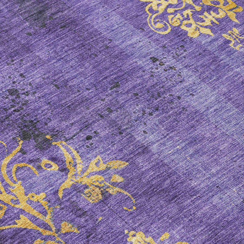 10' X 14' Purple And Gold Floral Washable Indoor Outdoor Area Rug