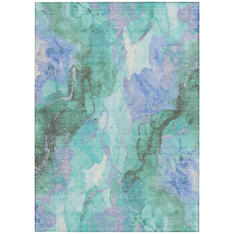 9' X 12' Teal Blue And Mint Green Abstract Washable Indoor Outdoor Area Rug
