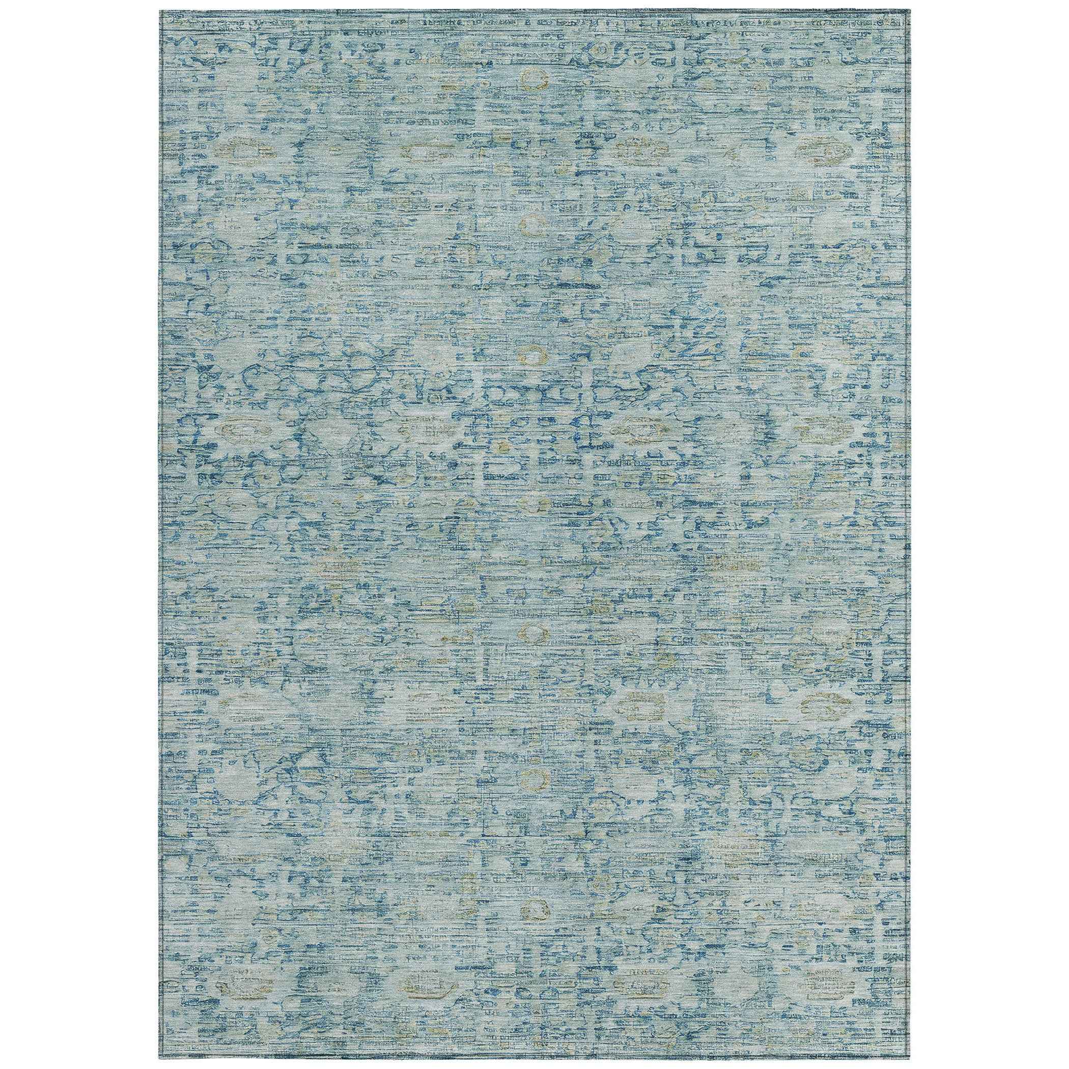 8' X 10' Blue And Ivory Oriental Washable Indoor Outdoor Area Rug