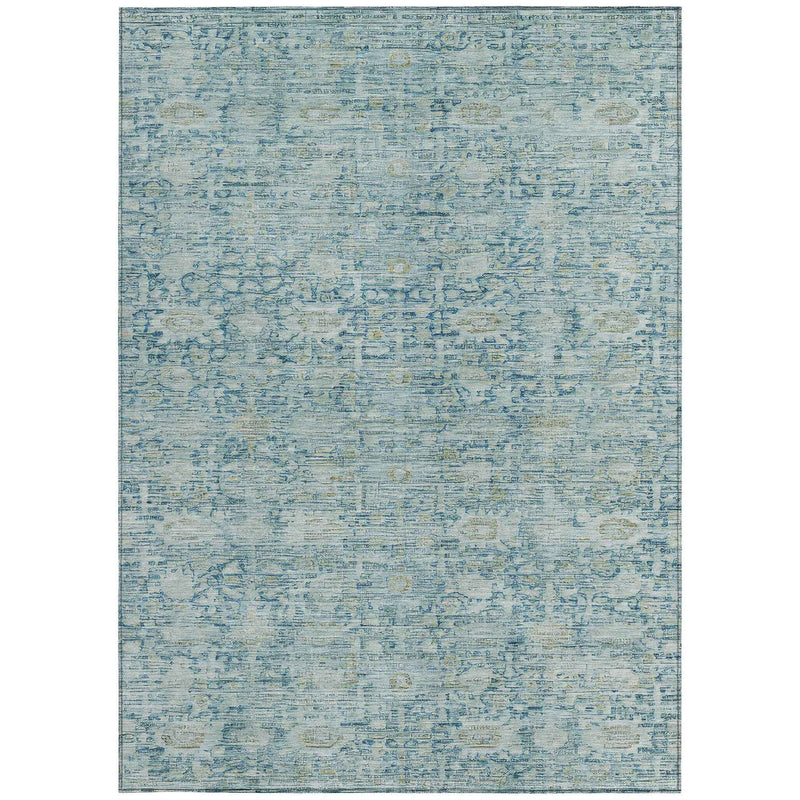 8' X 10' Blue And Ivory Oriental Washable Indoor Outdoor Area Rug