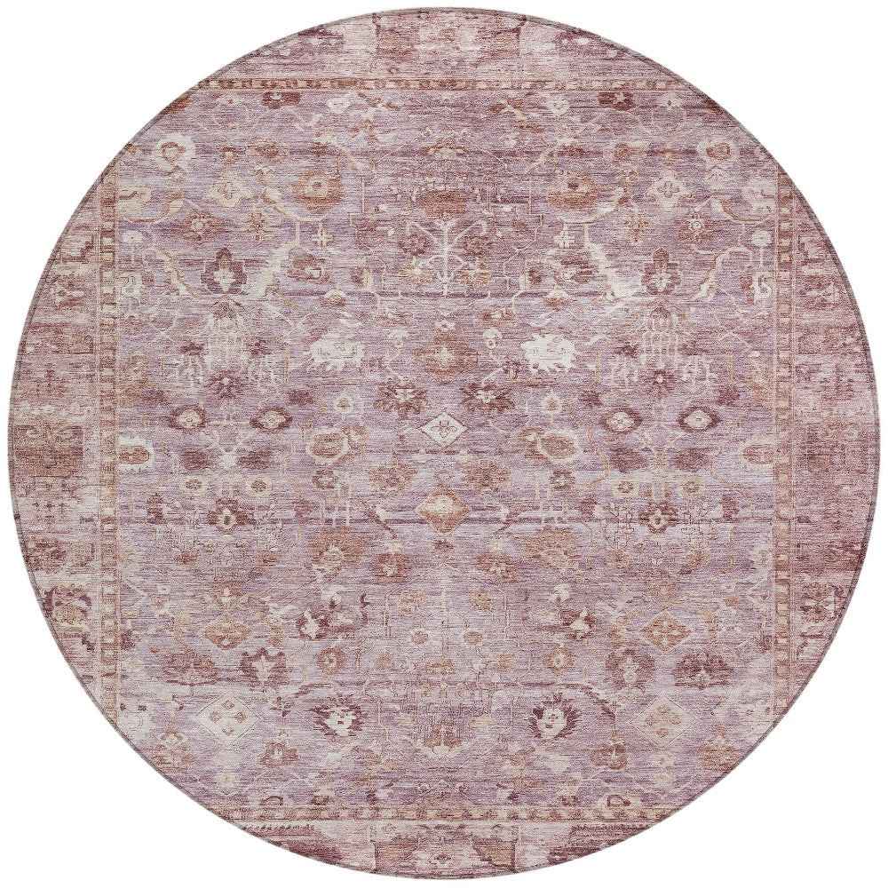 8' Blush Pink And Ivory Round Oriental Washable Indoor Outdoor Area Rug