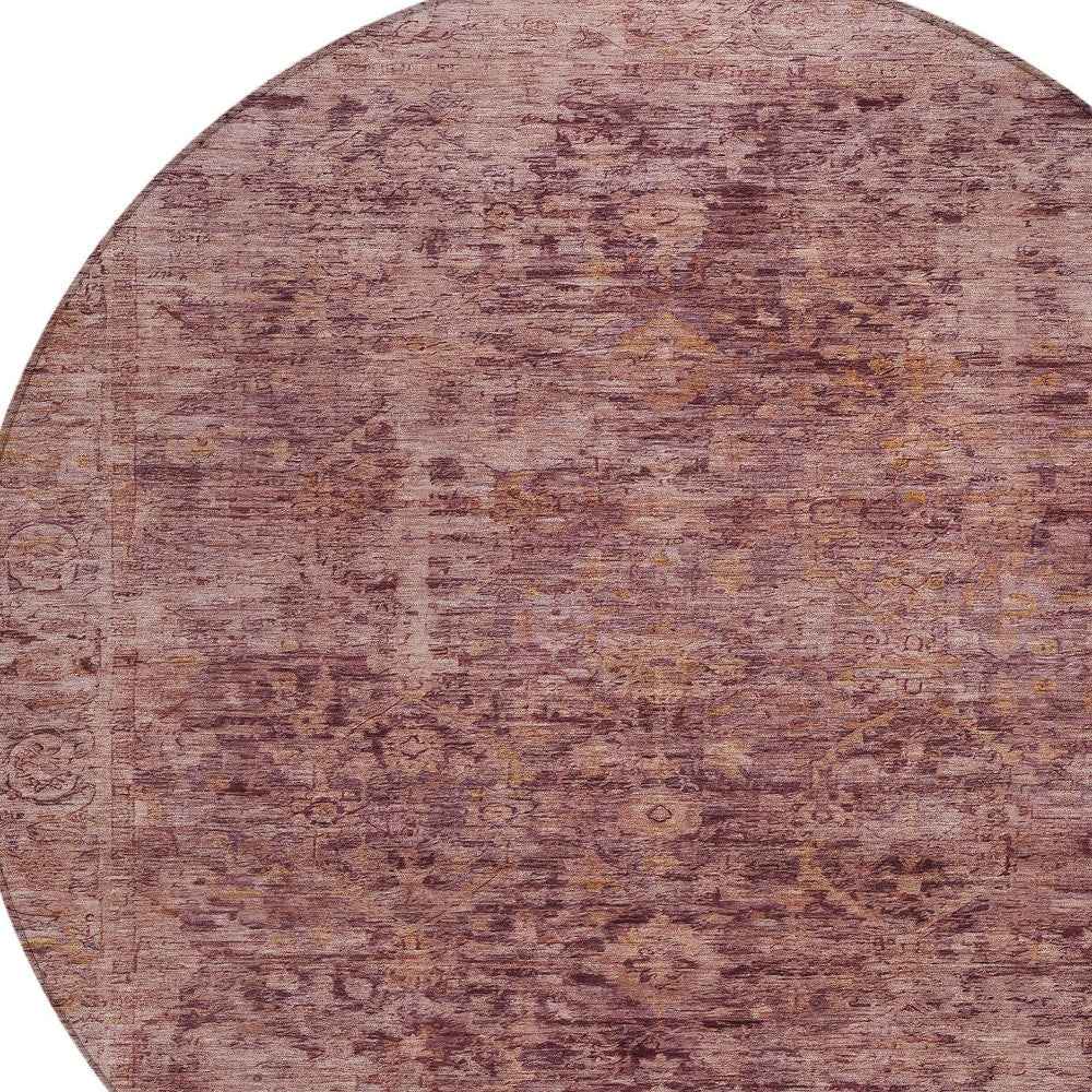 8' Merlot And Blush Round Abstract Washable Indoor Outdoor Area Rug