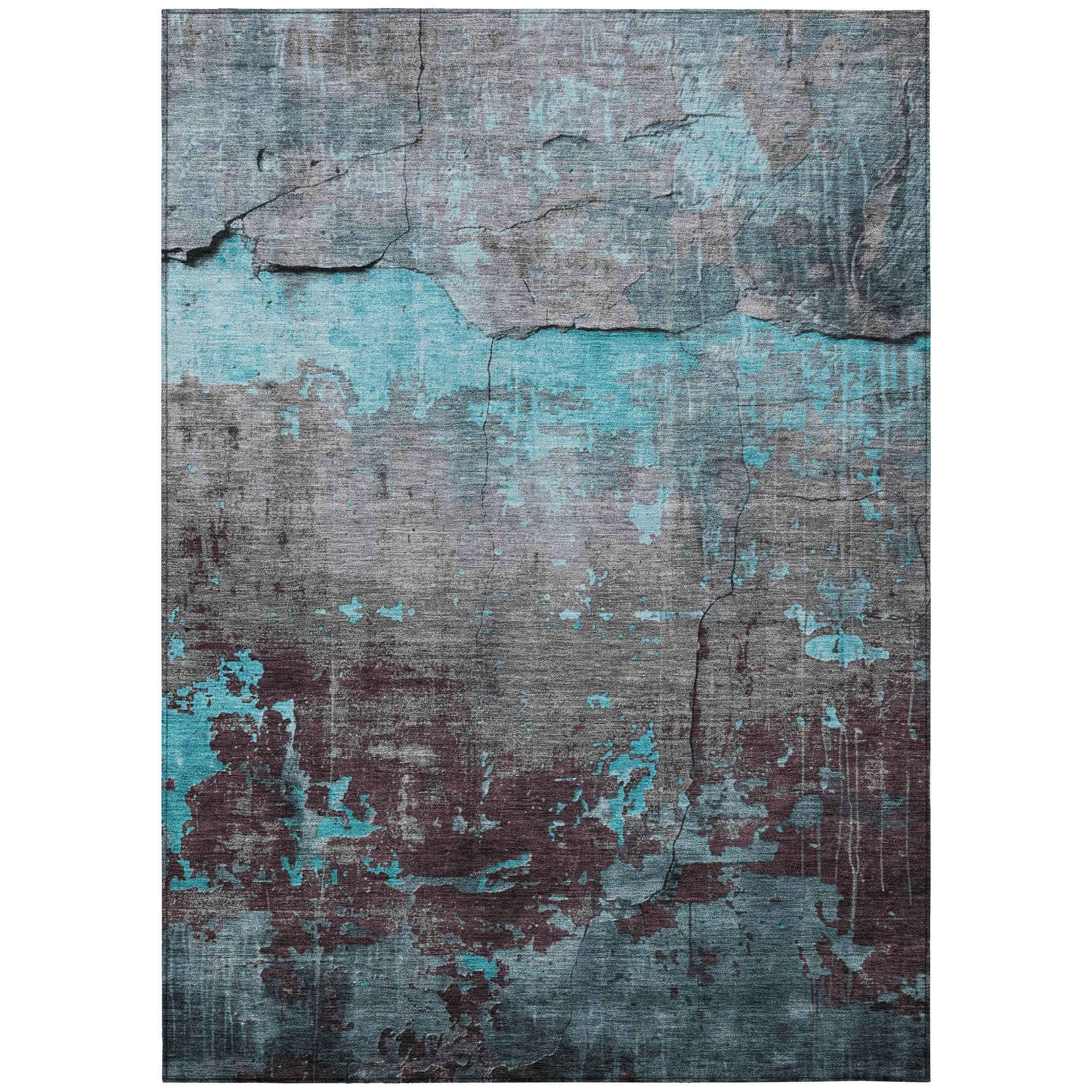 8' X 10' Teal Blue Gray And Taupe Abstract Washable Indoor Outdoor Area Rug
