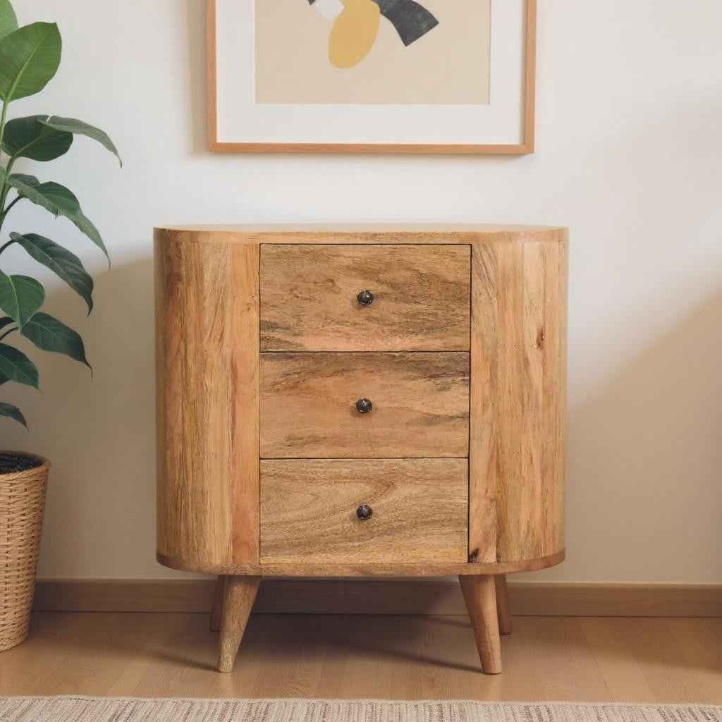 26" Oak Solid Wood Oval Accent Cabinet With Three Drawers
