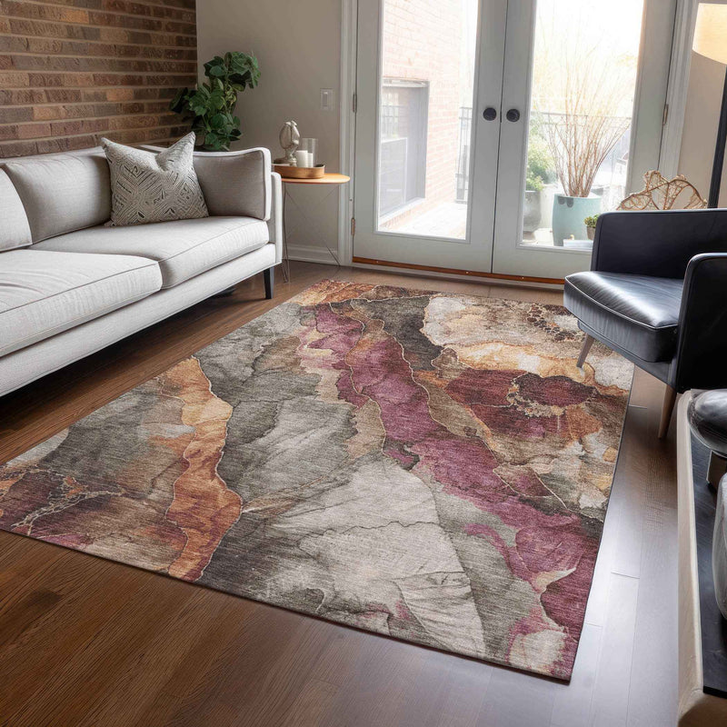 8' X 10' Khaki And Blush Floral Washable Indoor Outdoor Area Rug