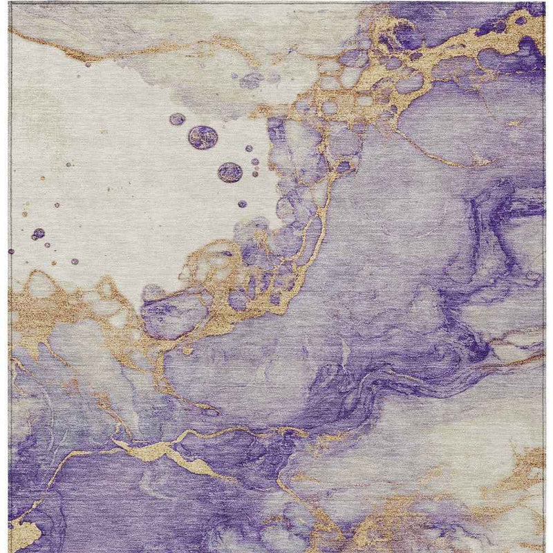 10' X 14' Purple And Gold Abstract Washable Indoor Outdoor Area Rug