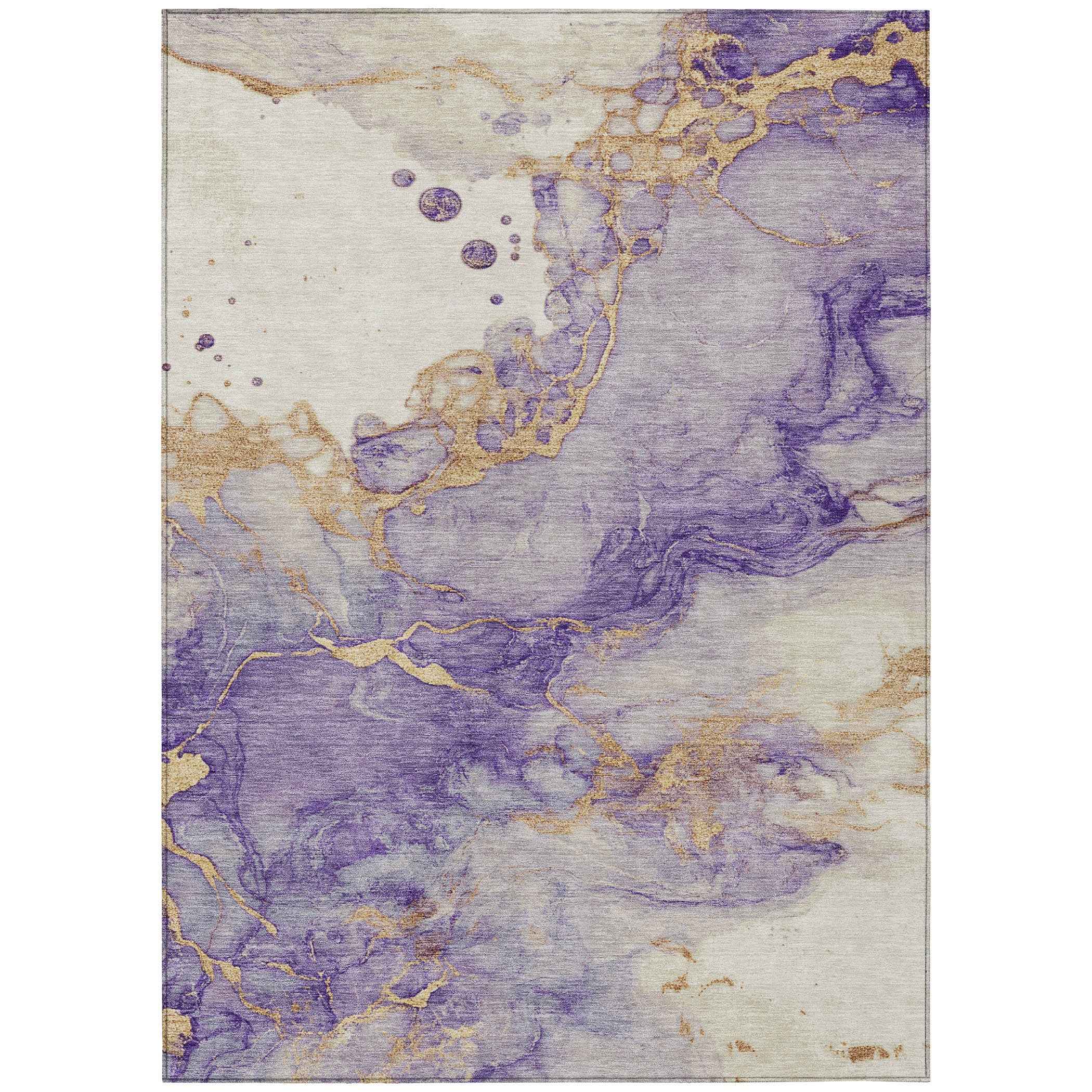 10' X 14' Purple And Gold Abstract Washable Indoor Outdoor Area Rug