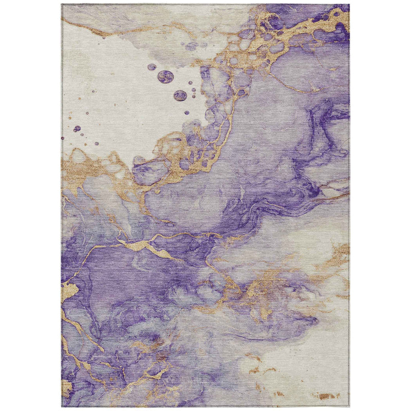 10' X 14' Purple And Gold Abstract Washable Indoor Outdoor Area Rug