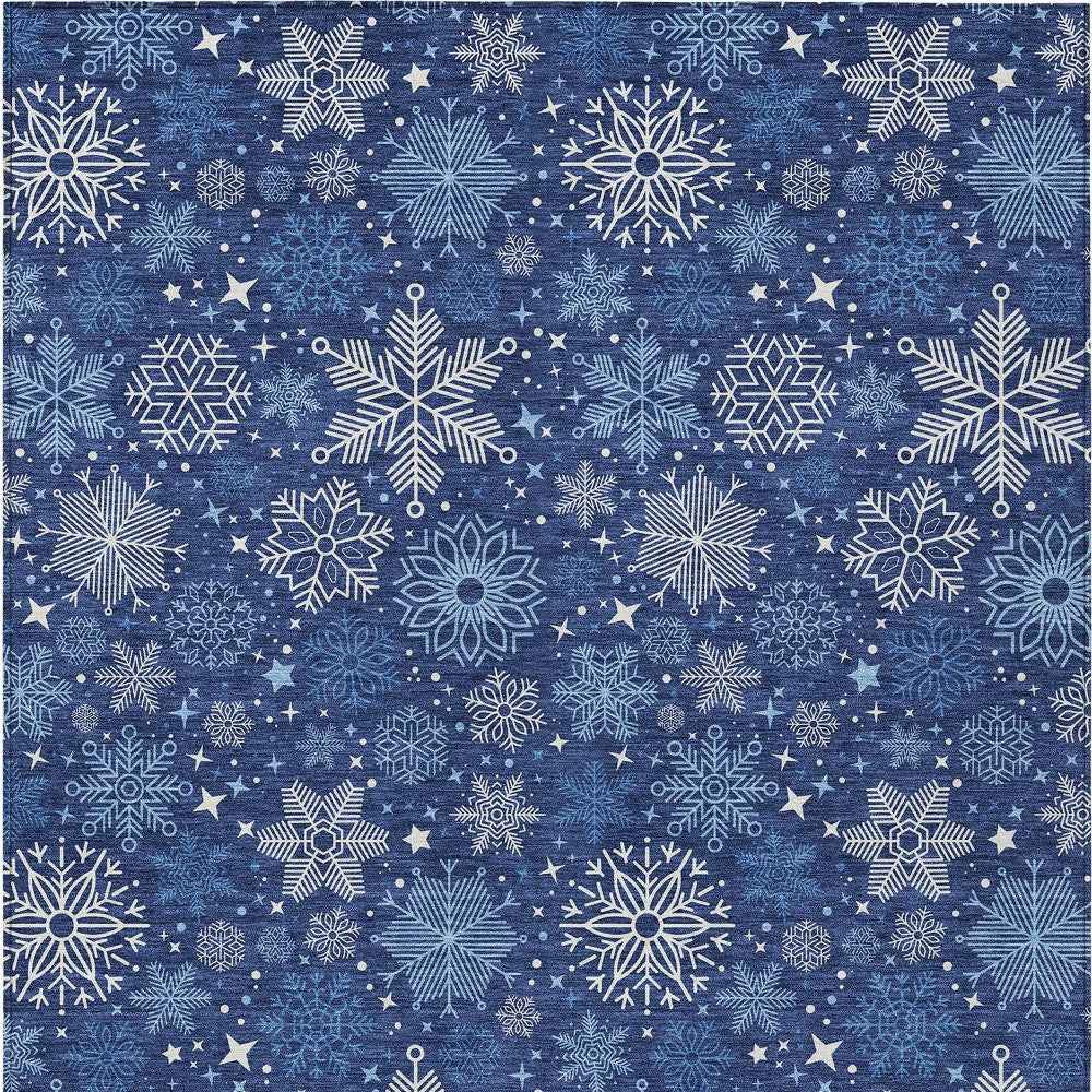 3' X 5' Navy Blue Ivory And Sky Blue Medallion Washable Indoor Outdoor Area Rug