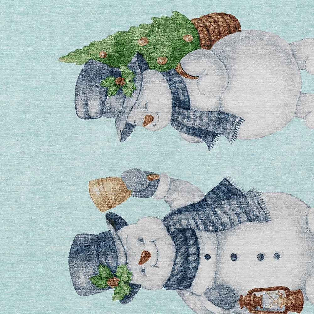 3' X 5' Sky Blue Denim Blue And Ivory Botanical Leaves Washable Indoor Outdoor Area Rug