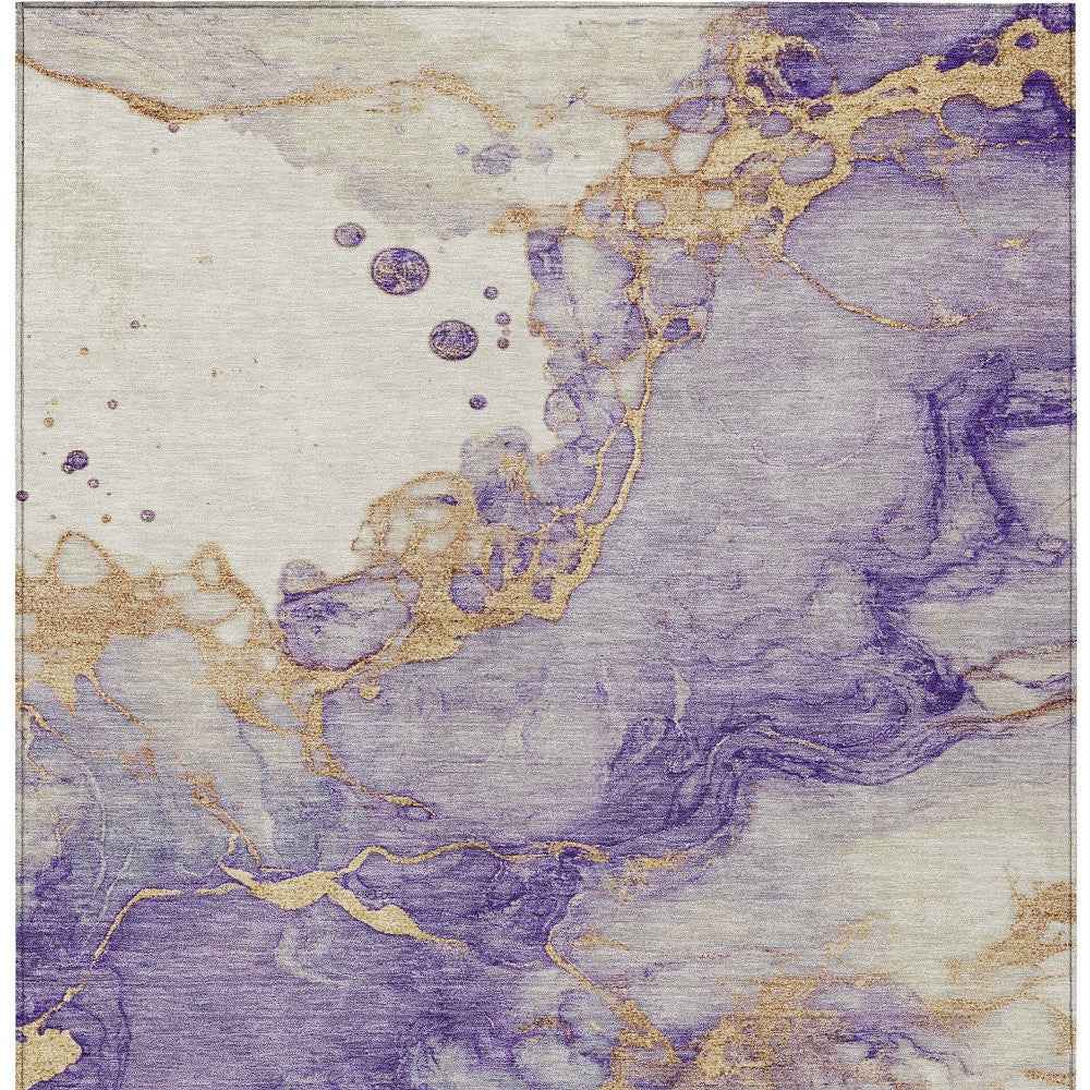 8' X 10' Purple And Gold Abstract Washable Indoor Outdoor Area Rug