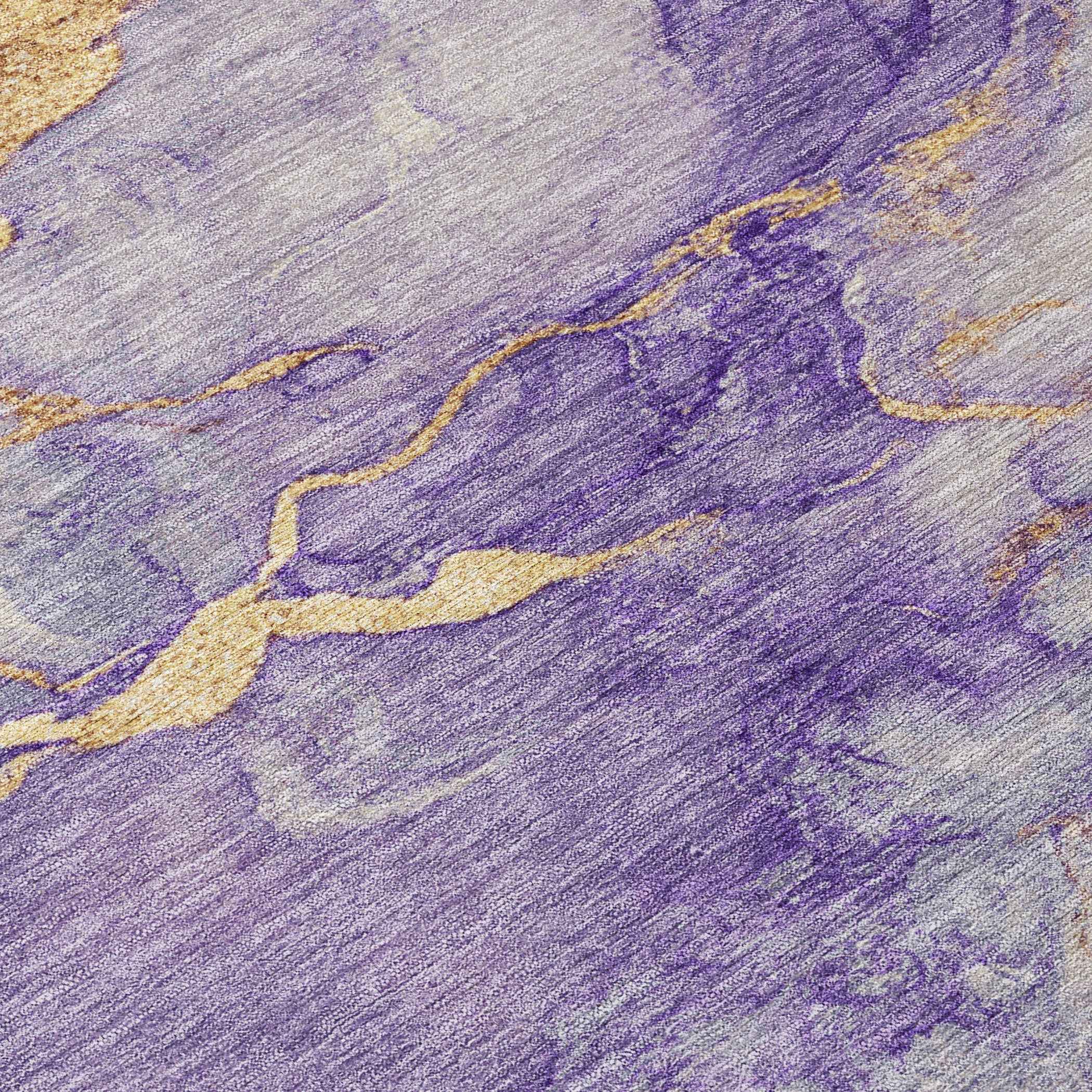 8' X 10' Purple And Gold Abstract Washable Indoor Outdoor Area Rug