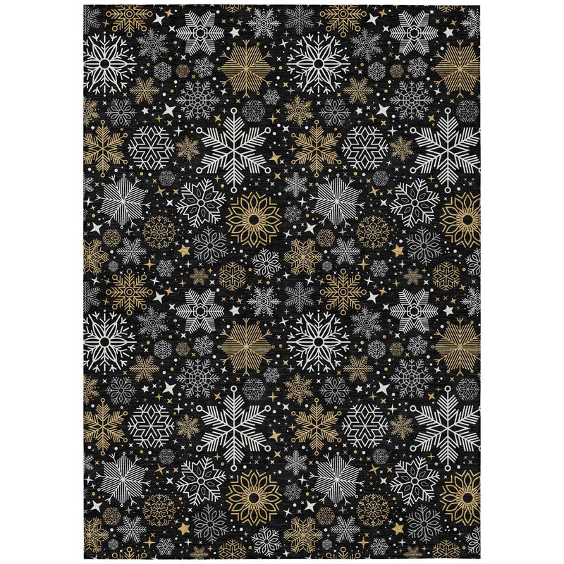 8' X 10' Black Gold And Gray Medallion Washable Indoor Outdoor Area Rug