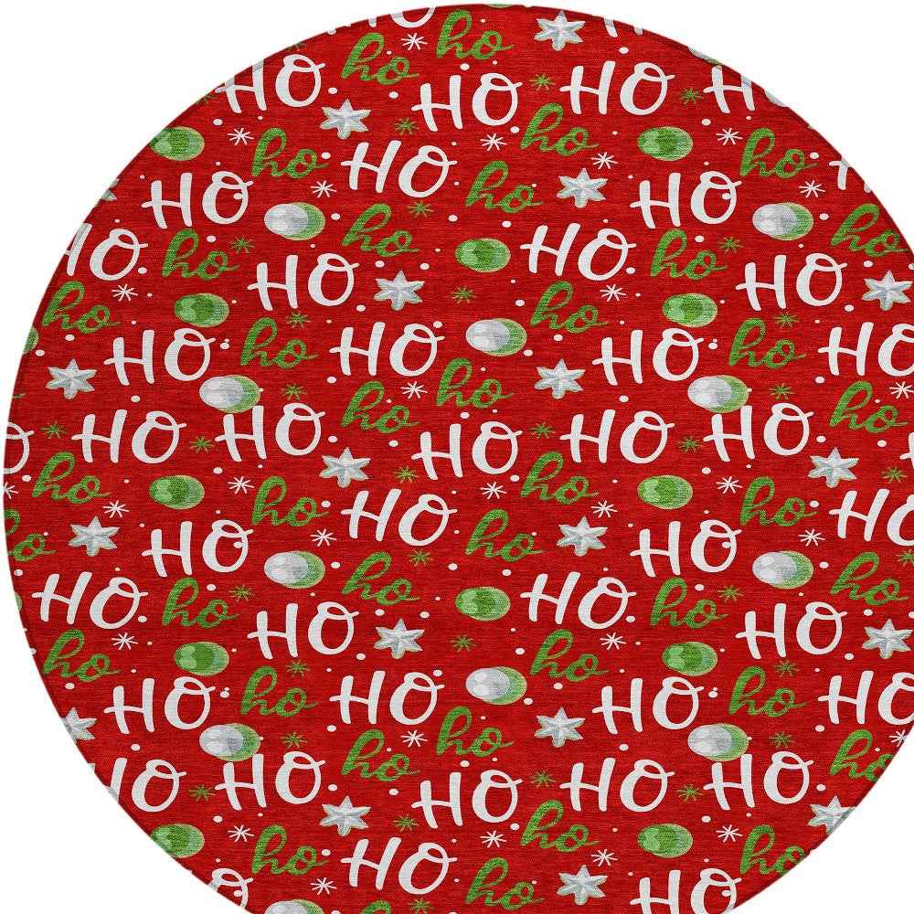 8' Red White And Green Round Polka Dot Washable Indoor Outdoor Area Rug