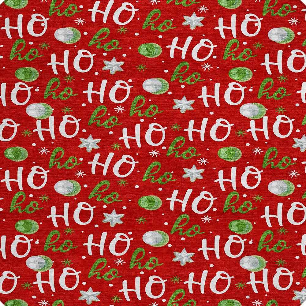 8' Red White And Green Round Polka Dot Washable Indoor Outdoor Area Rug