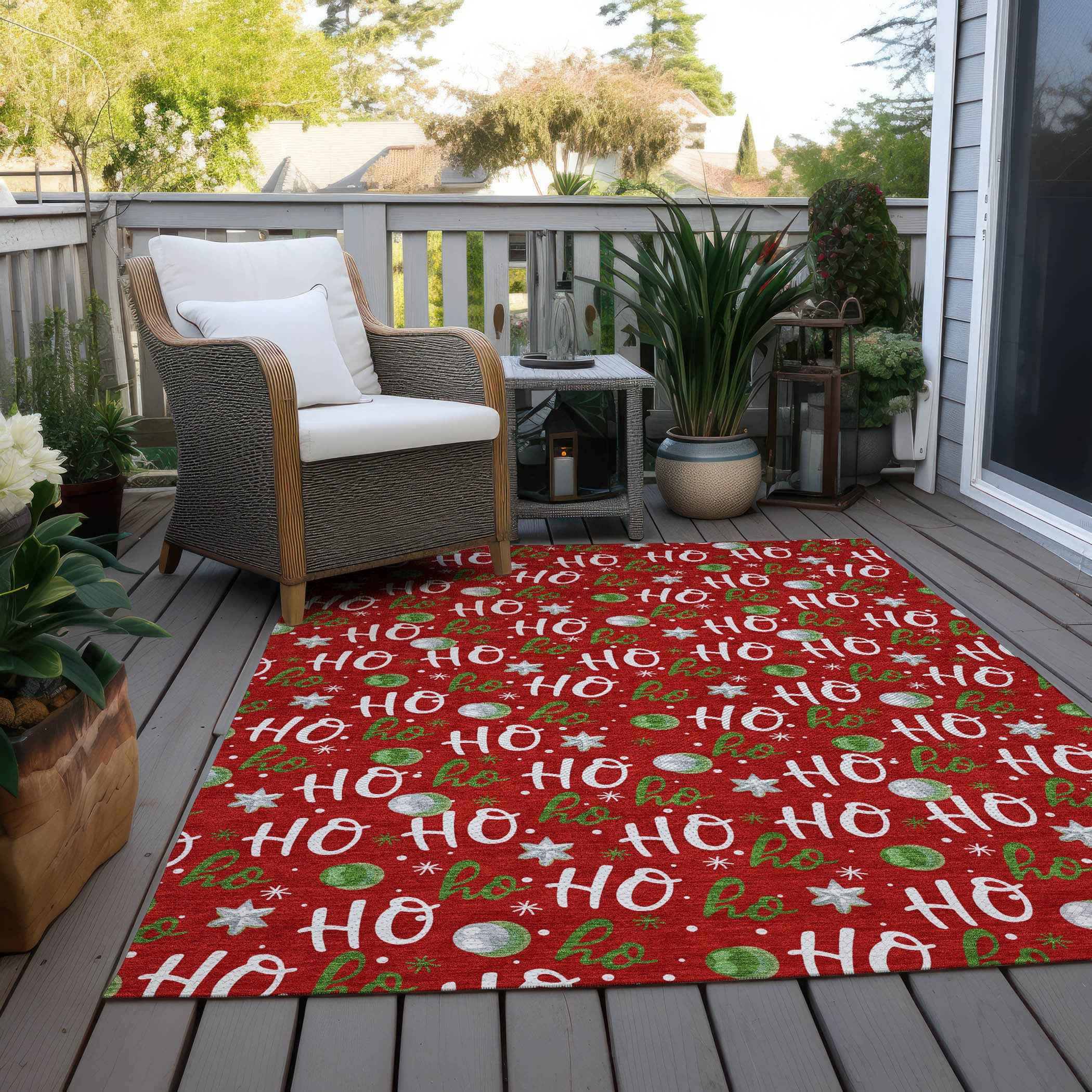 5' X 8' Red White And Green Polka Dot Washable Indoor Outdoor Area Rug