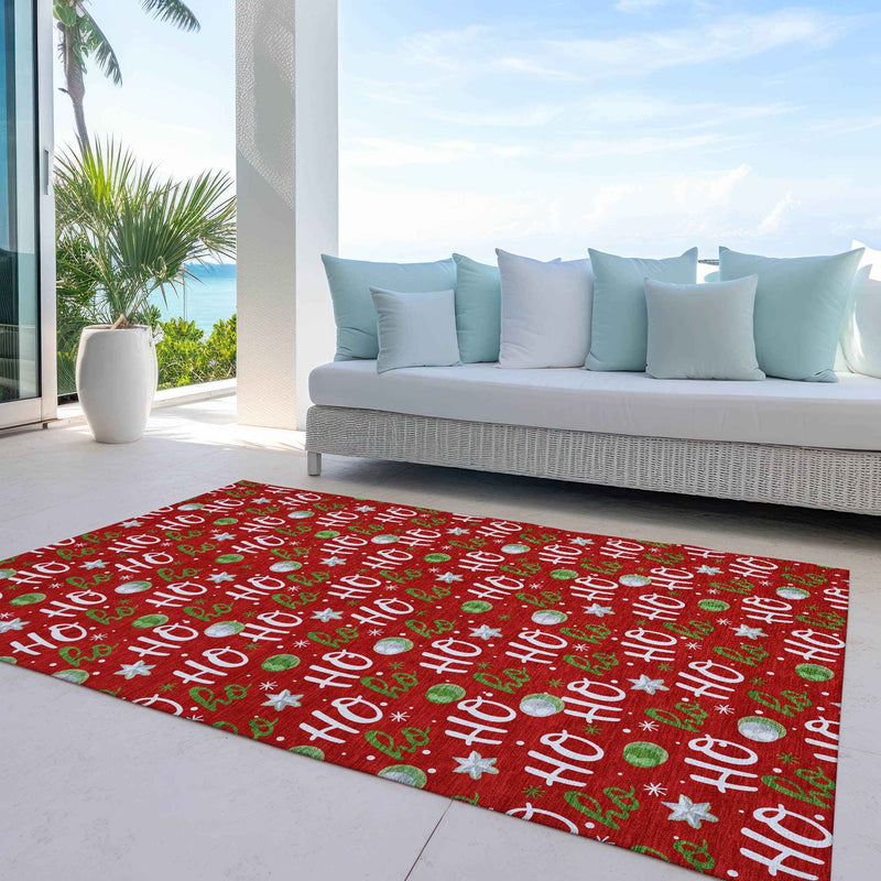 5' X 8' Red White And Green Polka Dot Washable Indoor Outdoor Area Rug