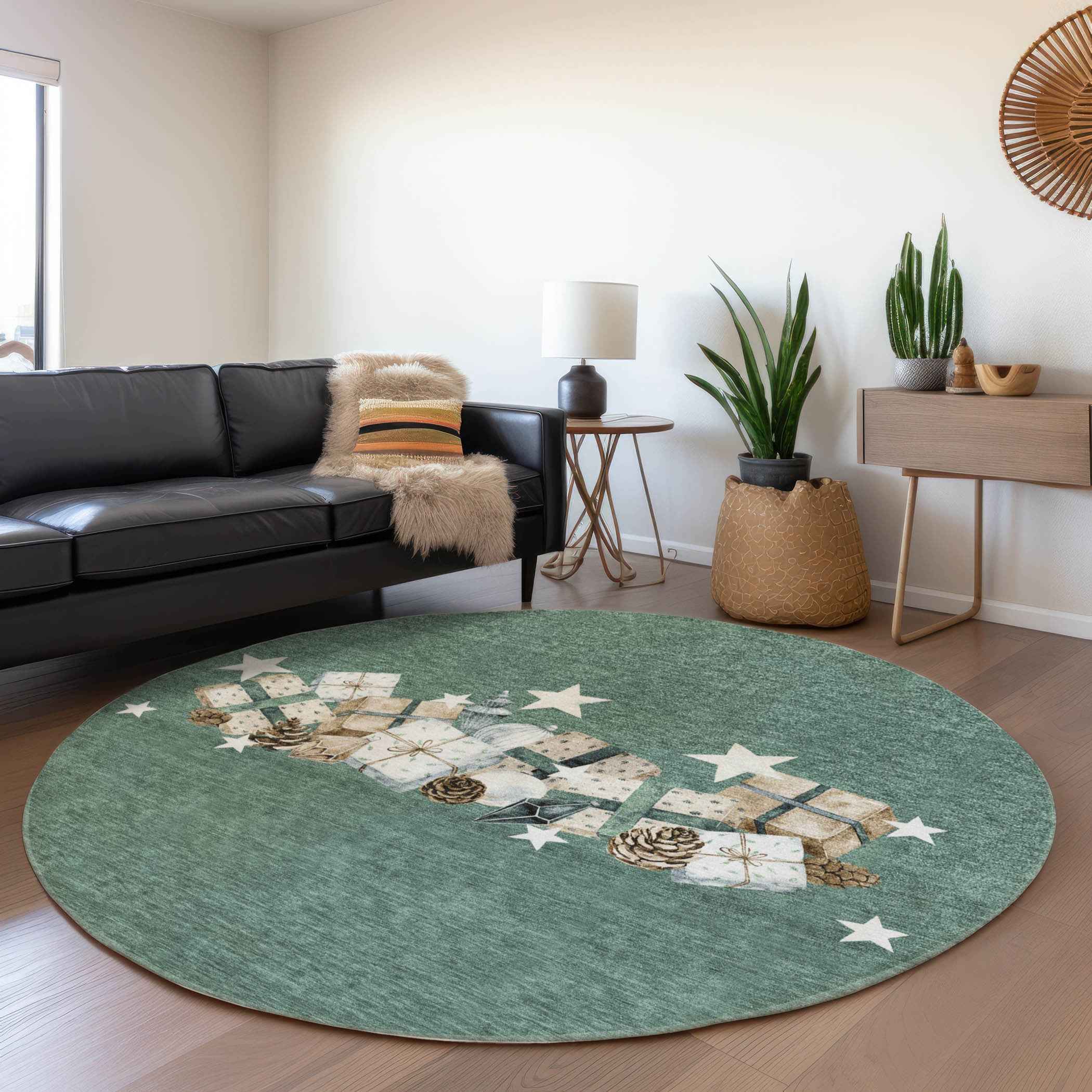 8' Pale Aqua Beige Ivory And Taupe Round Geometric Washable Indoor Outdoor Area Rug