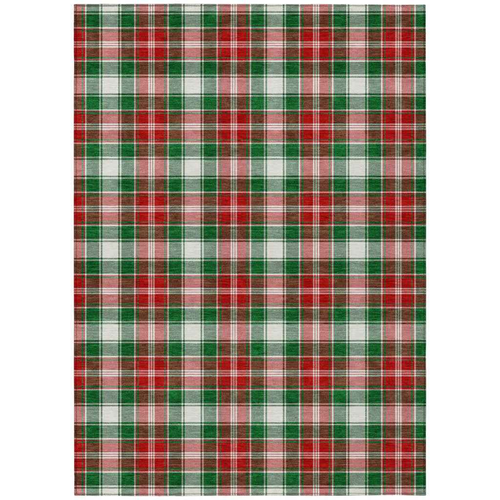 10' X 14' Emerald Red And White Plaid Washable Indoor Outdoor Area Rug