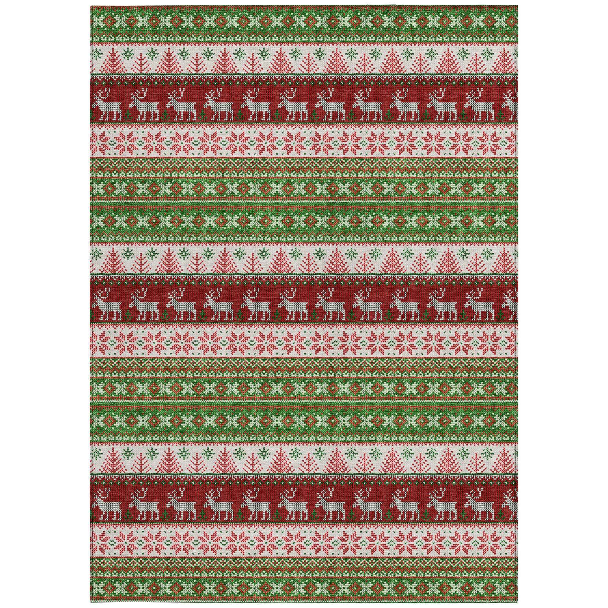 3' X 5' Green Ivory And Red Animal Print Washable Indoor Outdoor Area Rug