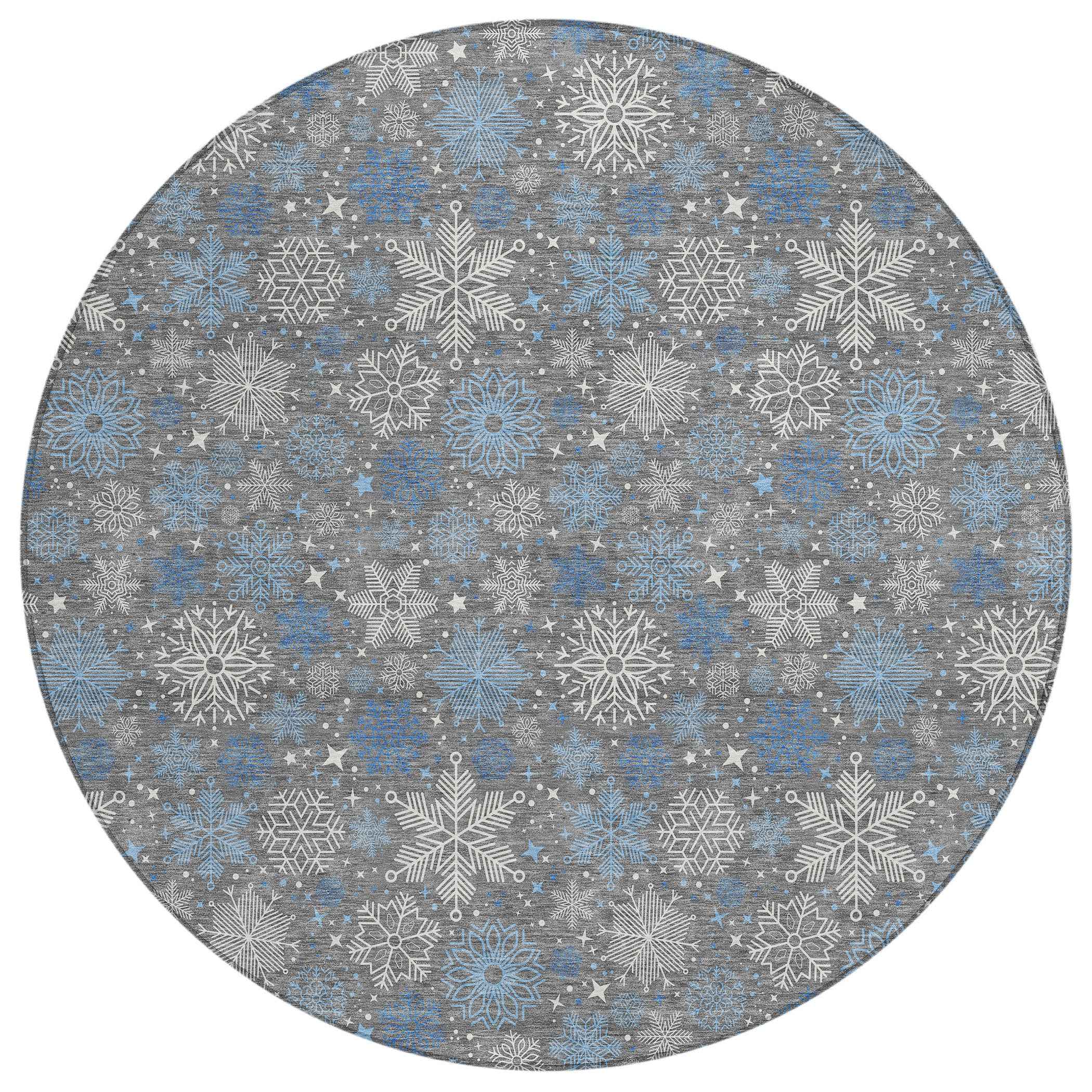 8' Gray Blue And Ivory Round Medallion Washable Indoor Outdoor Area Rug