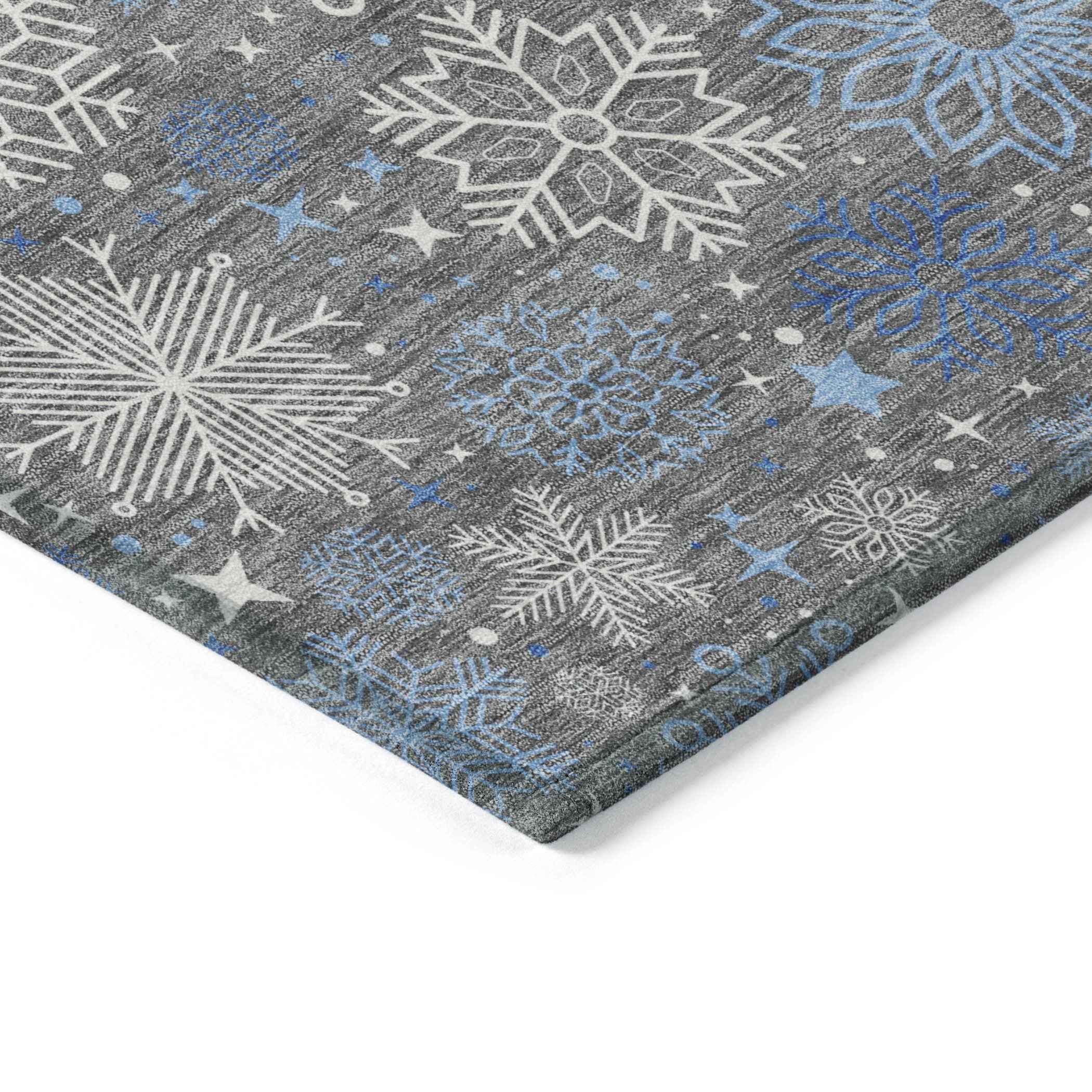 8' Gray Blue And Ivory Round Medallion Washable Indoor Outdoor Area Rug