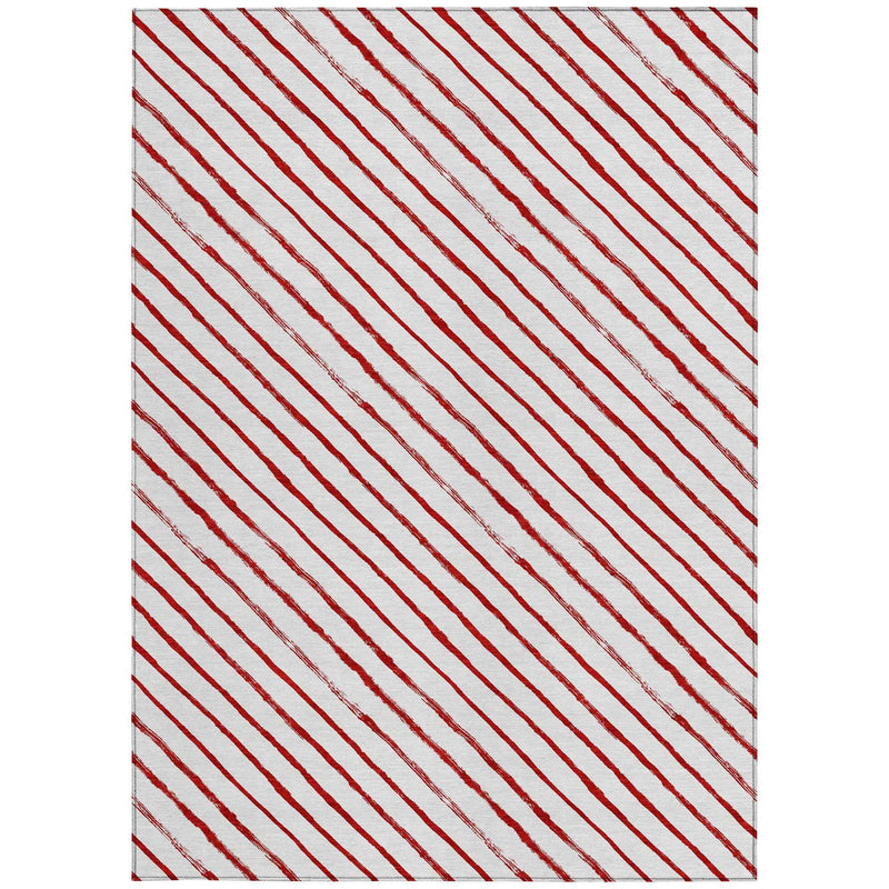3' X 5' Red And White Striped Washable Indoor Outdoor Area Rug